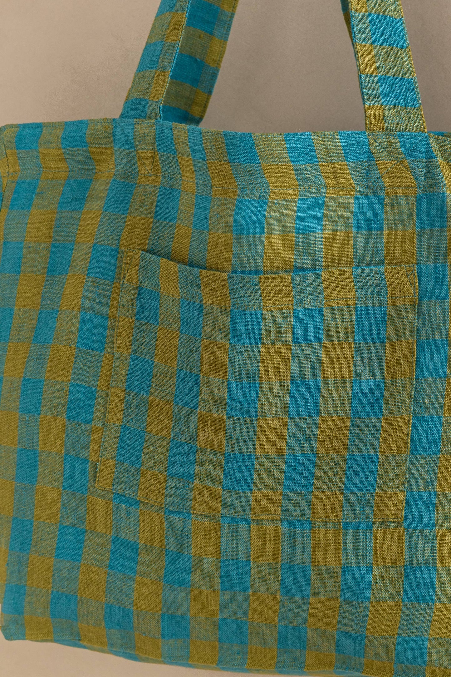 Gingham Linen Tote Bag, Rosado Green