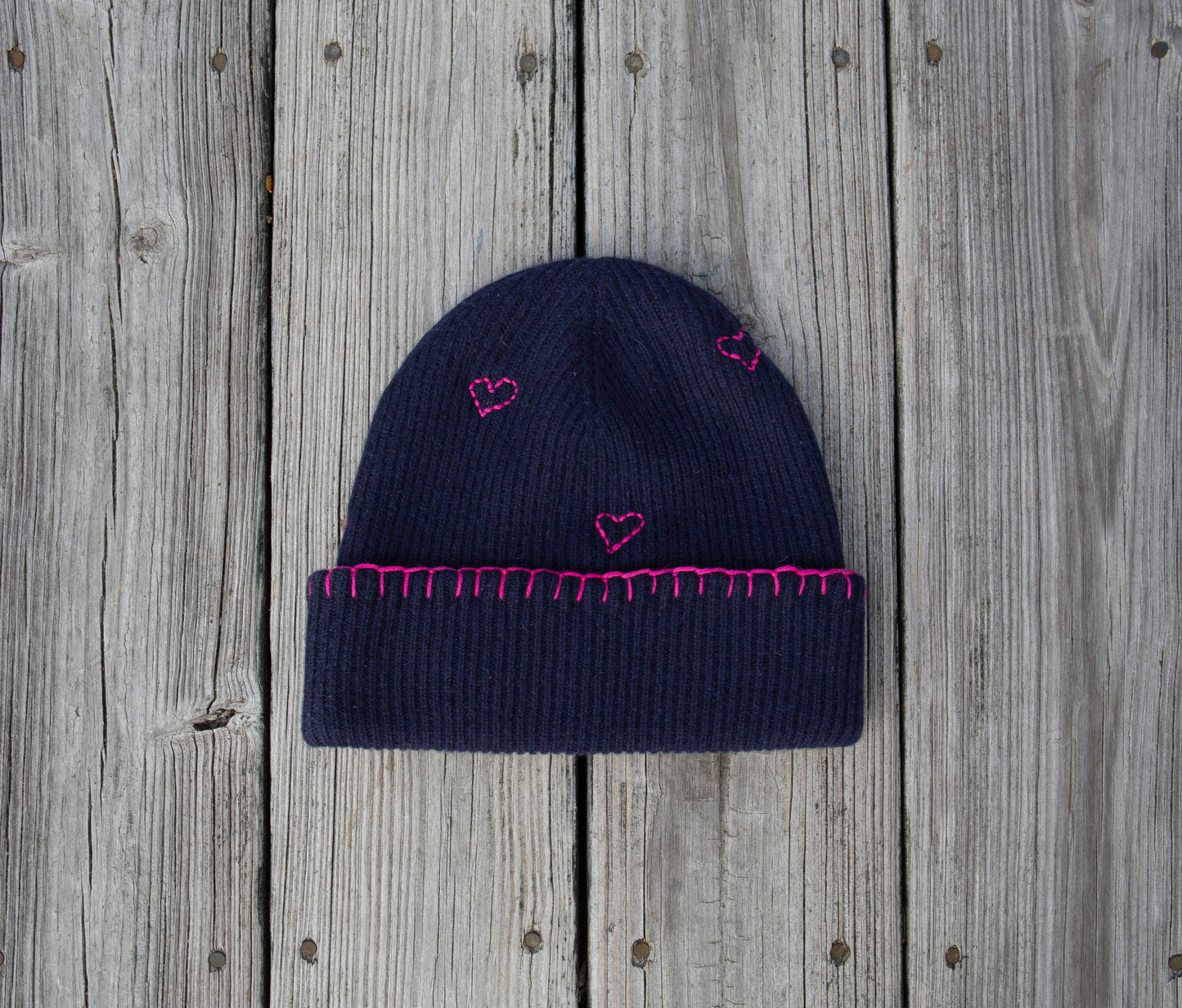 Wool + Cashmere Heart Hat, Navy