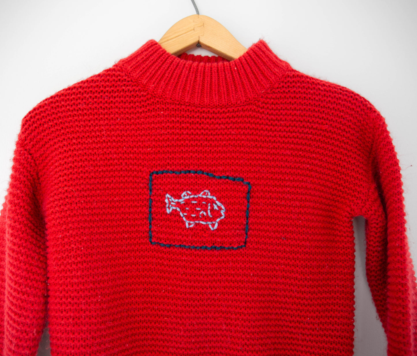 Kids Mockneck Red Fish Sweater, 8Y
