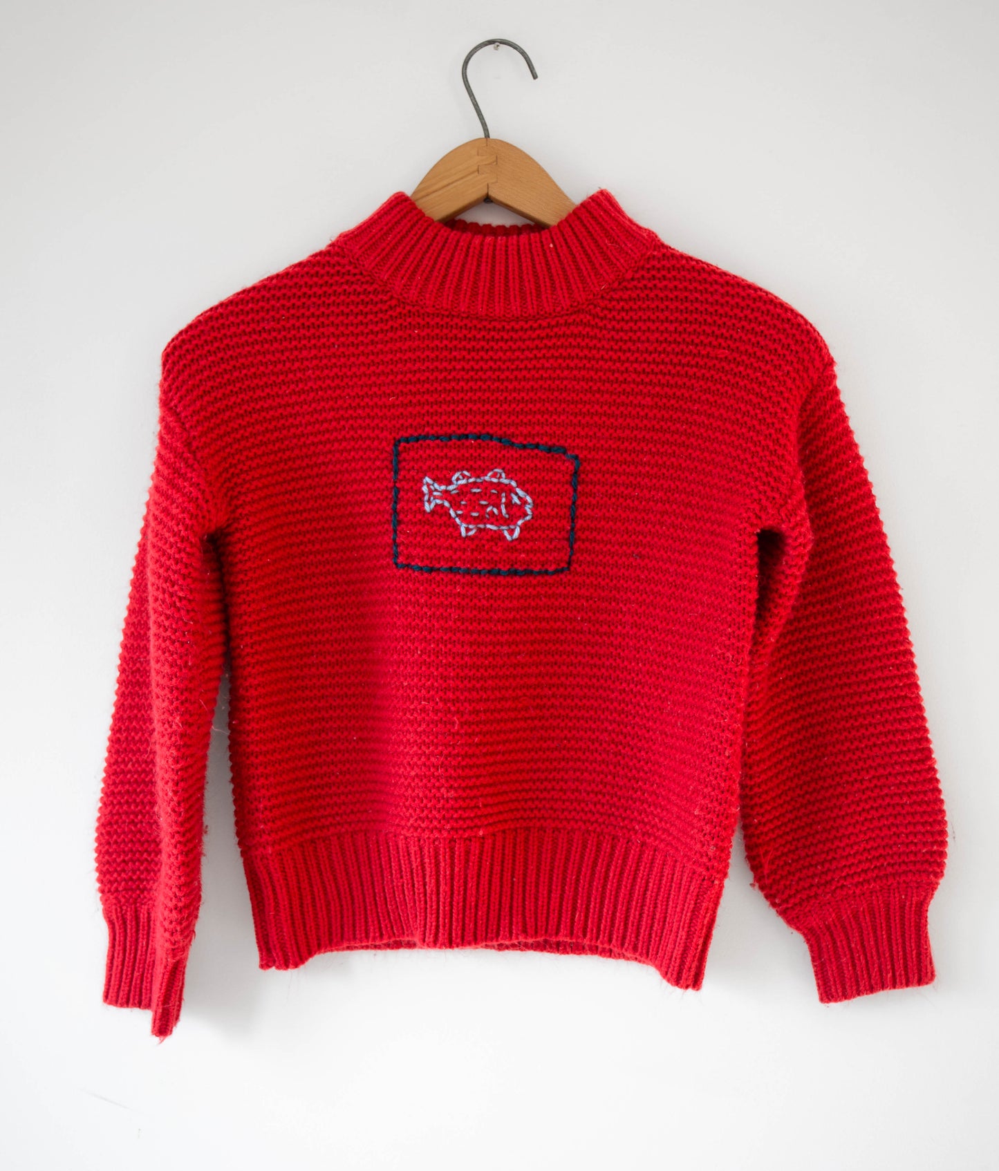 Kids Mockneck Red Fish Sweater, 8Y