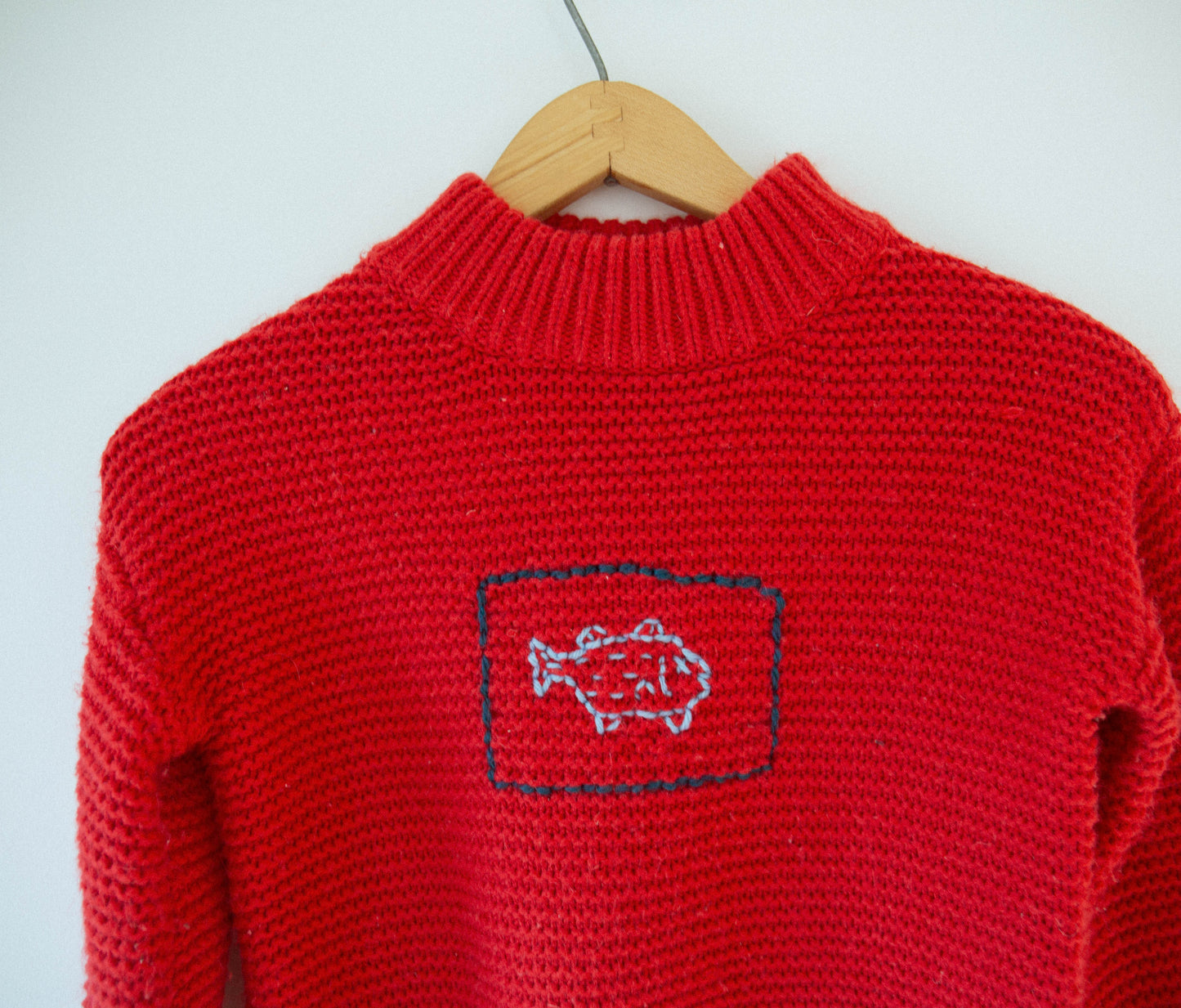 Kids Mockneck Red Fish Sweater, 8Y