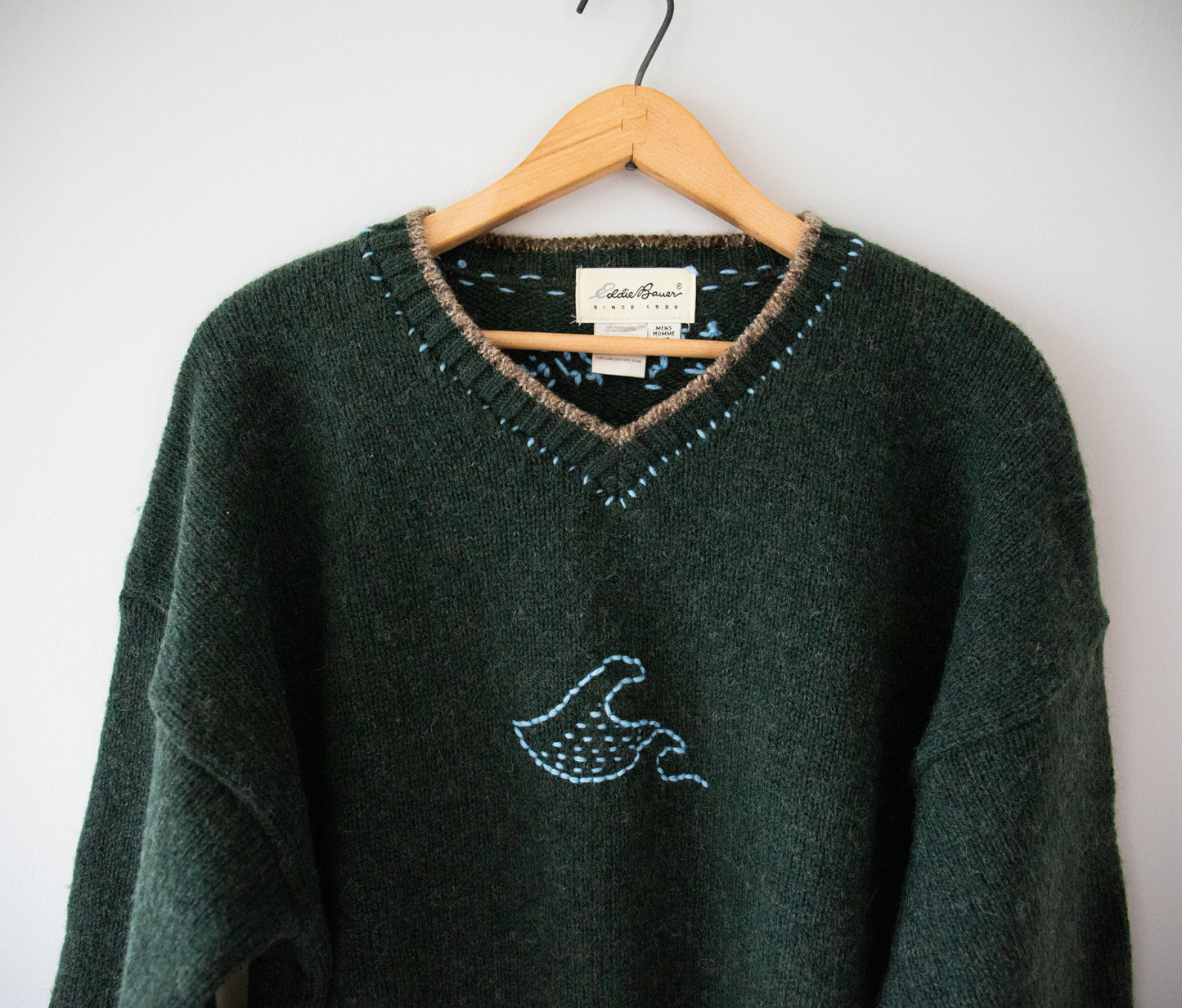 Hand-Stitched Wave Wool Sweater, Large