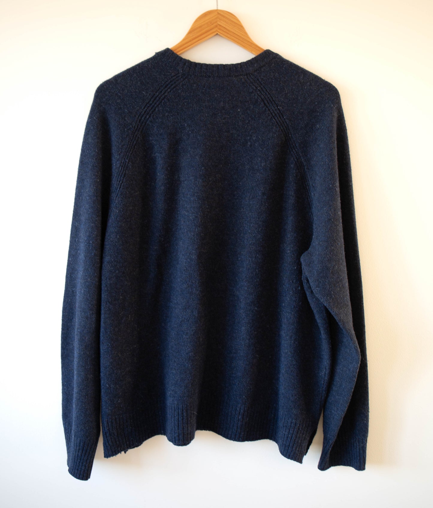 Navy/Green Wool + Cotton Fish Sweater, XL