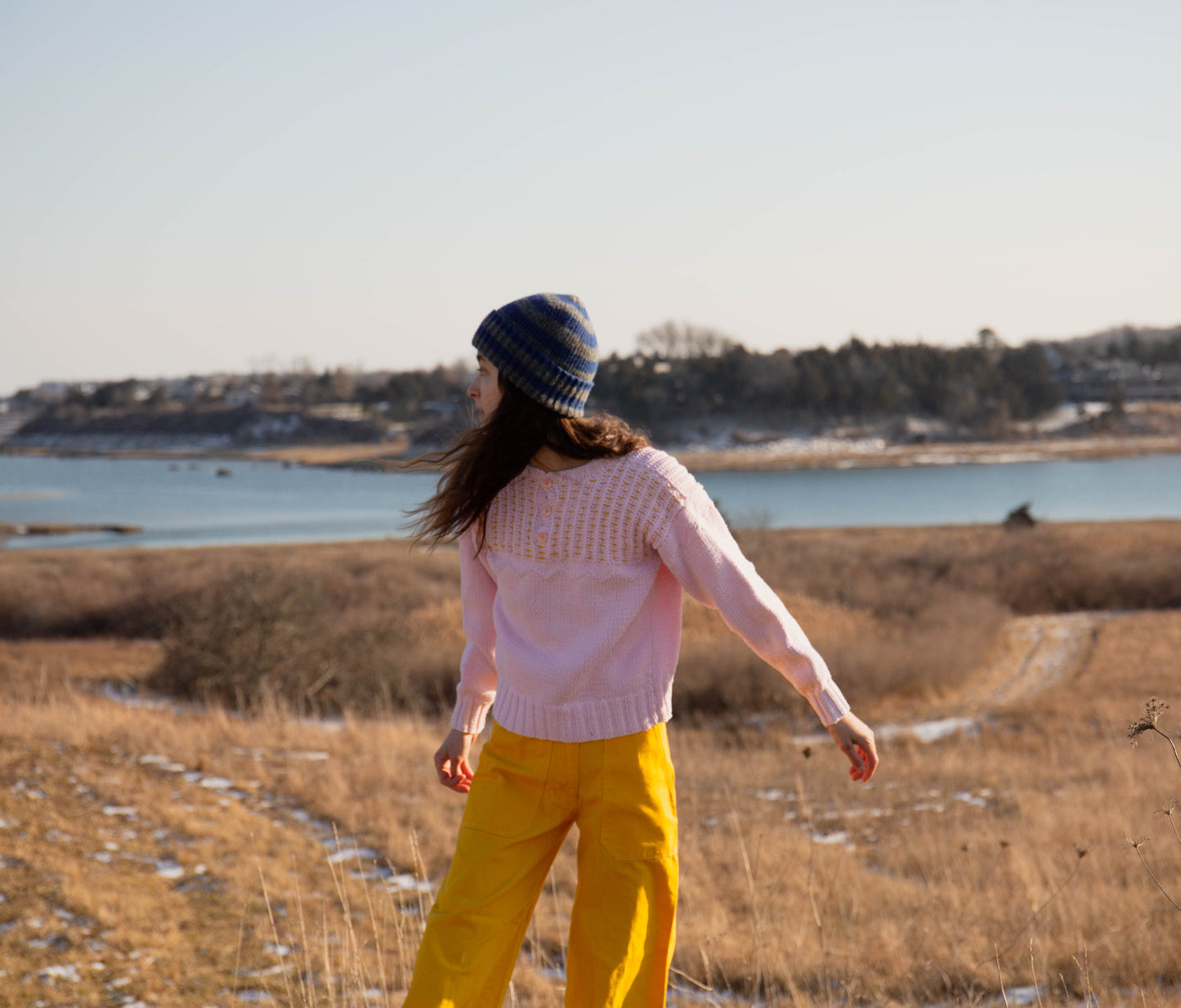 Hand-Knit Pink Cotton Knit Sweater, S