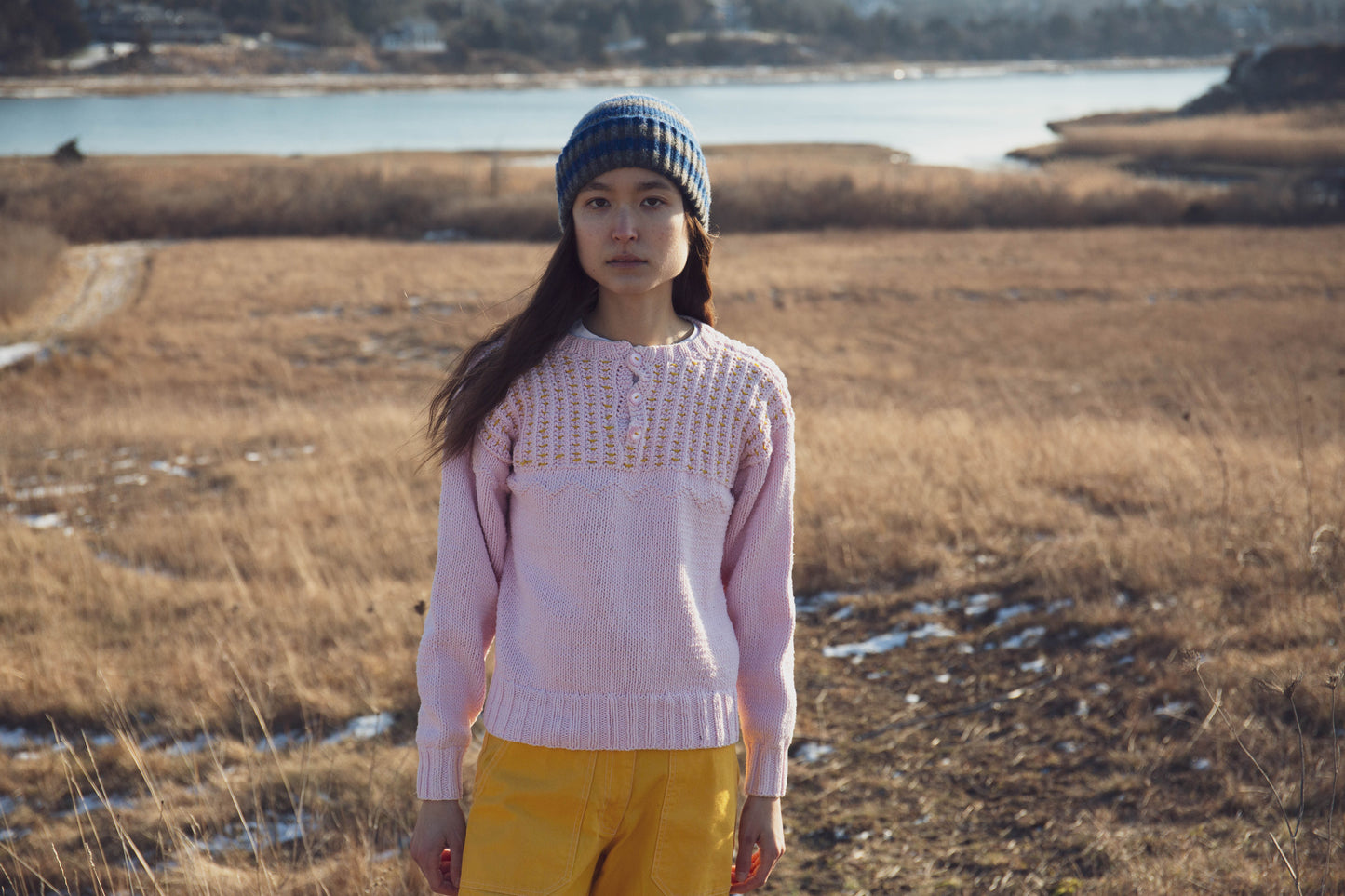 Hand-Knit Pink Cotton Knit Sweater, S