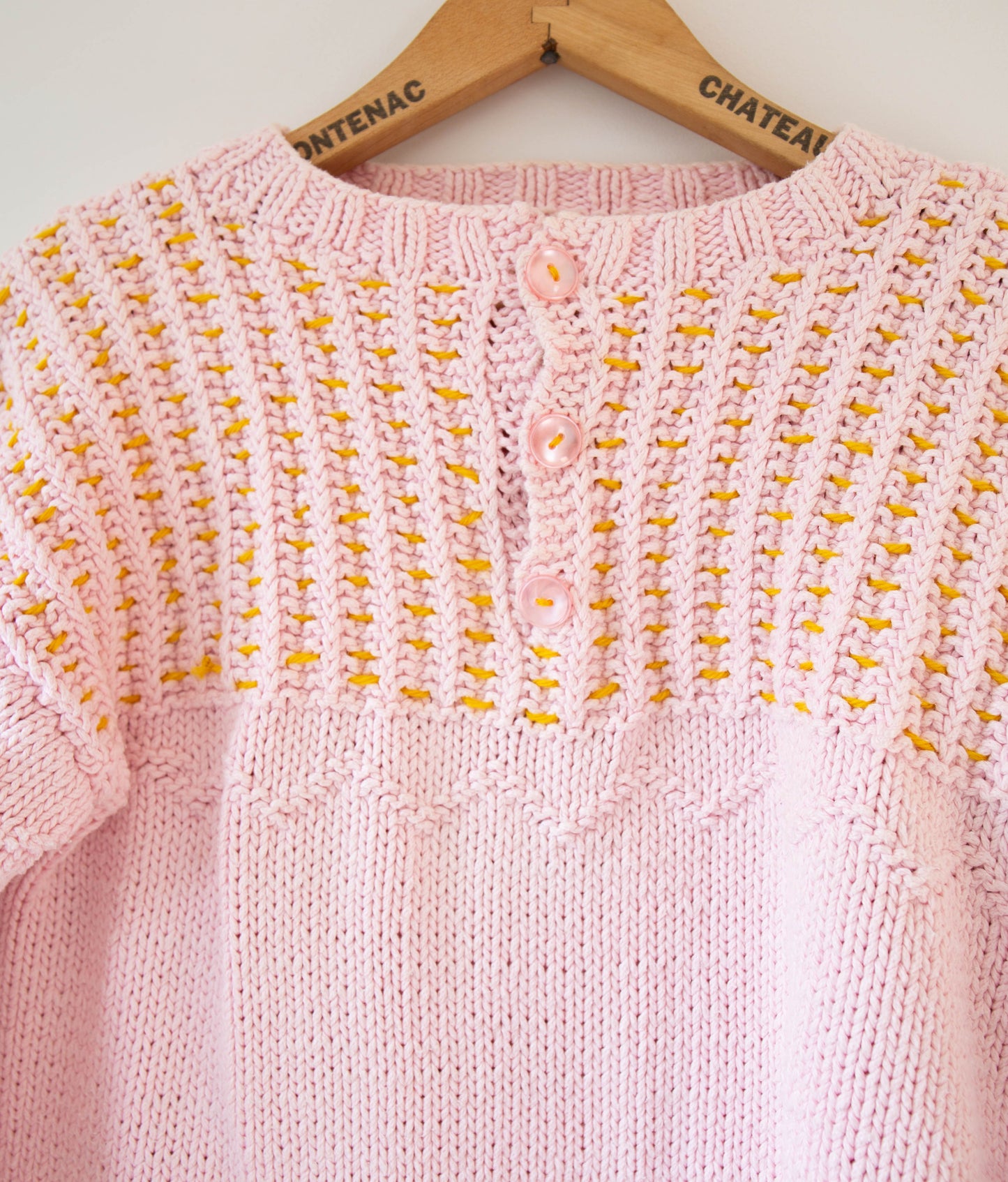 Hand-Knit Pink Cotton Knit Sweater, S
