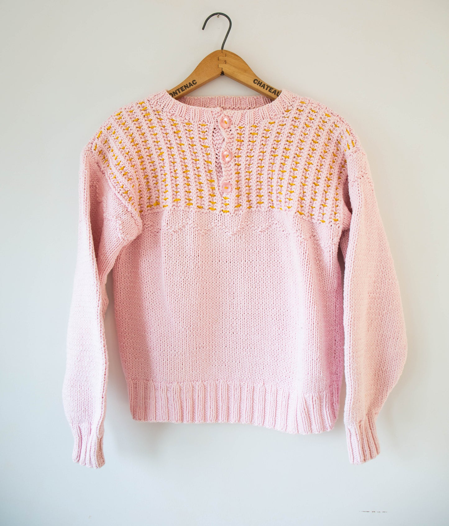 Hand-Knit Pink Cotton Knit Sweater, S