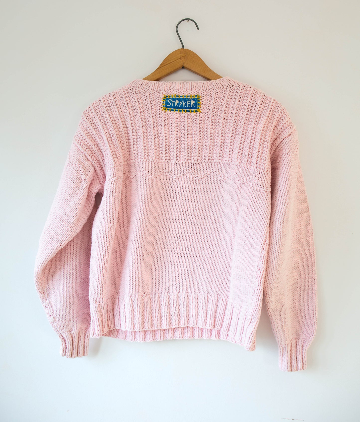 Hand-Knit Pink Cotton Knit Sweater, S