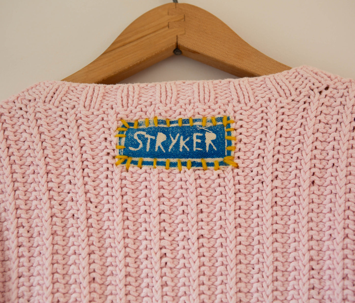 Hand-Knit Pink Cotton Knit Sweater, S