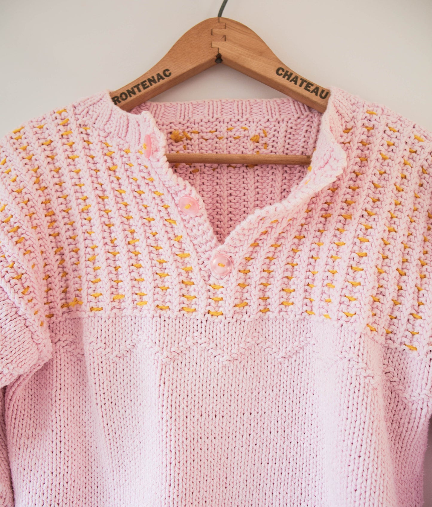 Hand-Knit Pink Cotton Knit Sweater, S