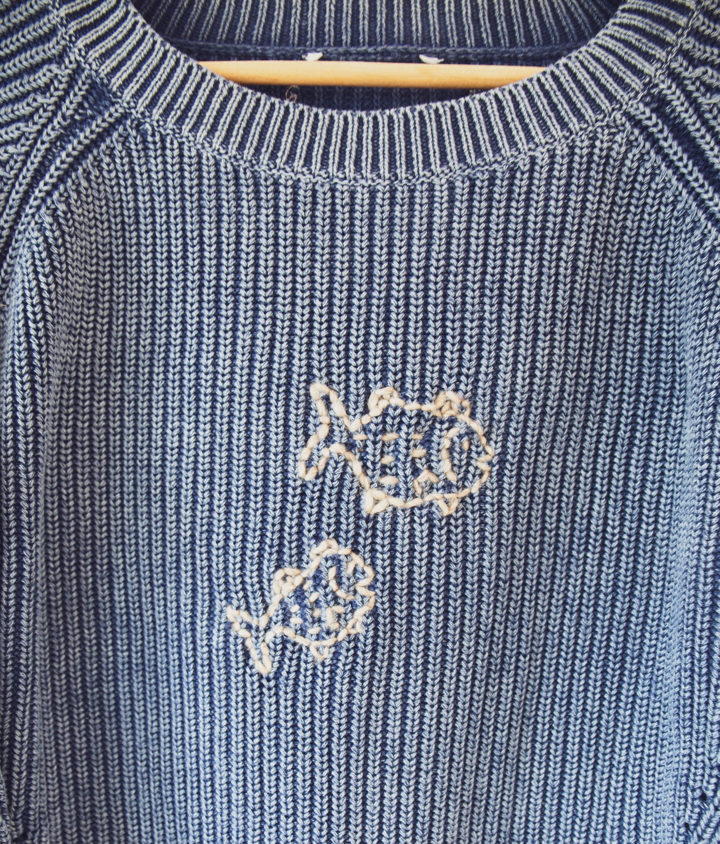 Navy Boatneck Embroidered Knit Sweater, S