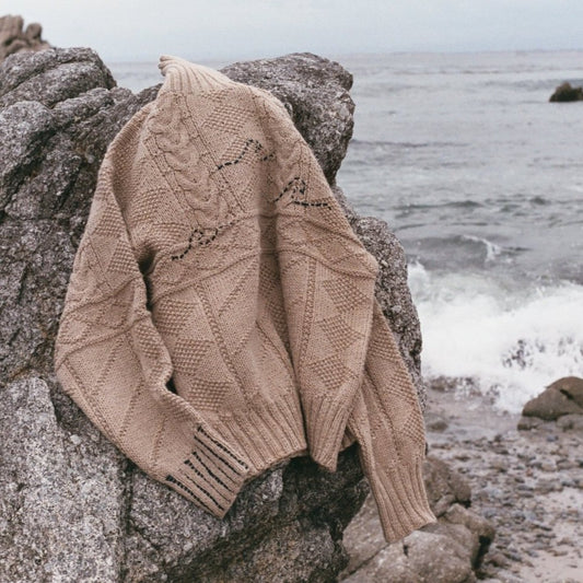 Indigo Waves Knit Wool Turtleneck Sweater