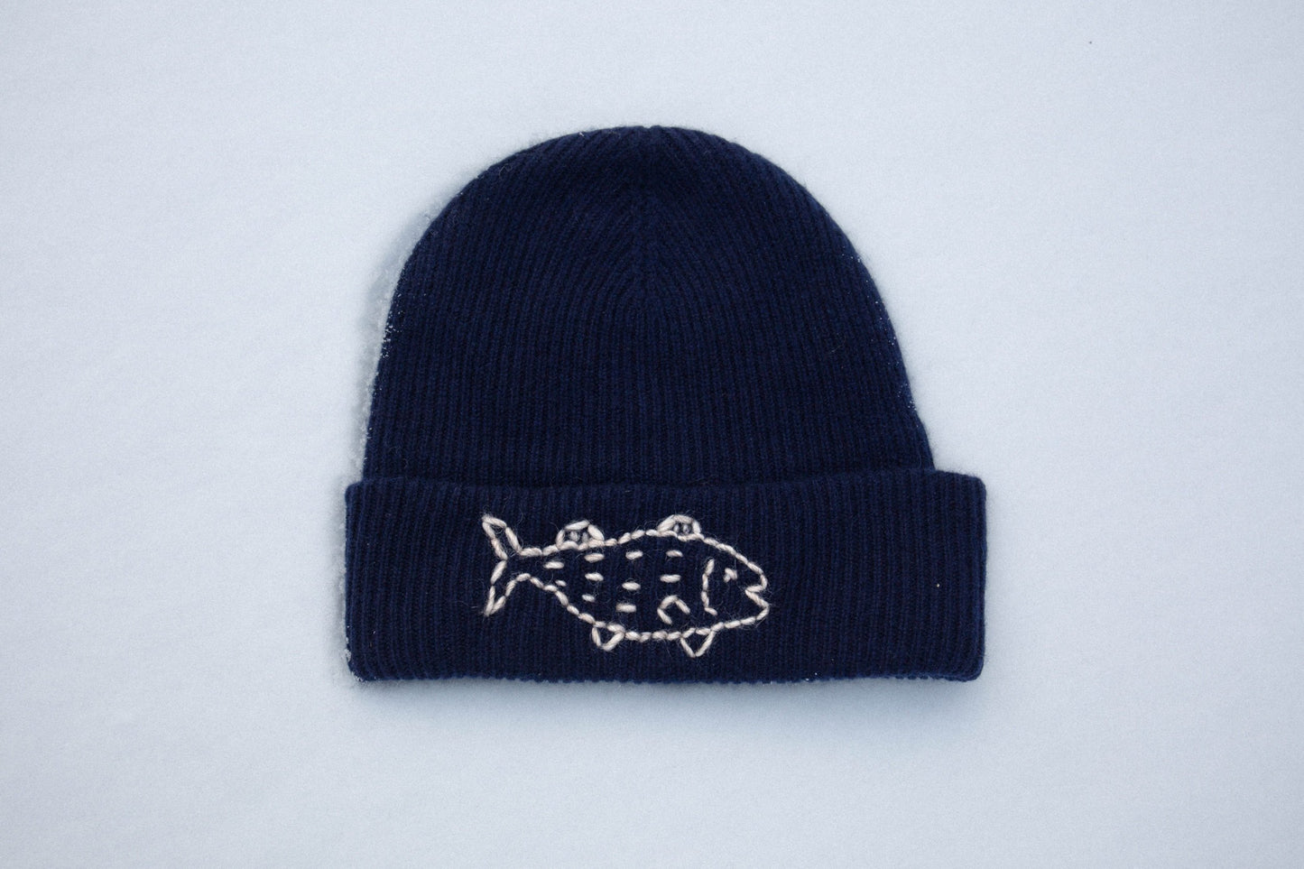 Striper Wool-Cashmere Beanie, Navy