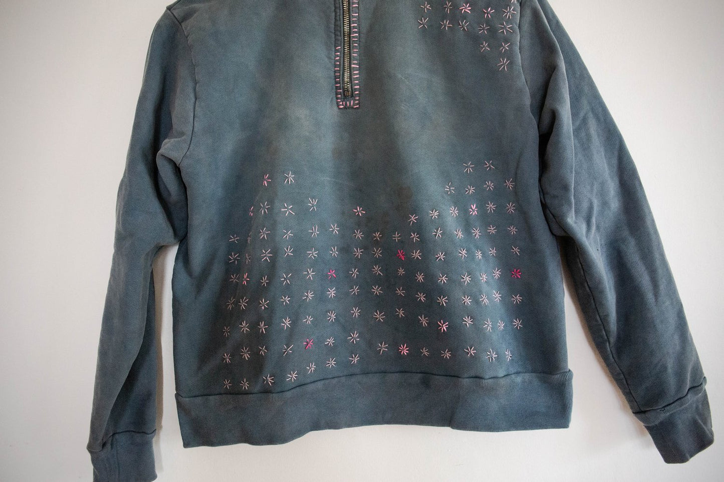 Indigo + Flower Power Stitched 3/4 Zip Sweatshirt