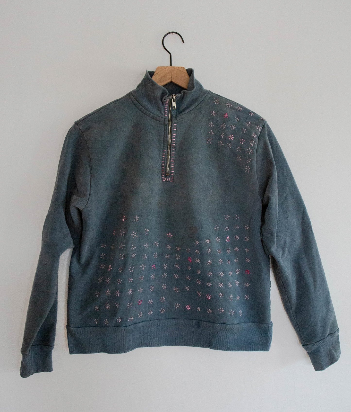 Indigo + Flower Power Stitched 3/4 Zip Sweatshirt
