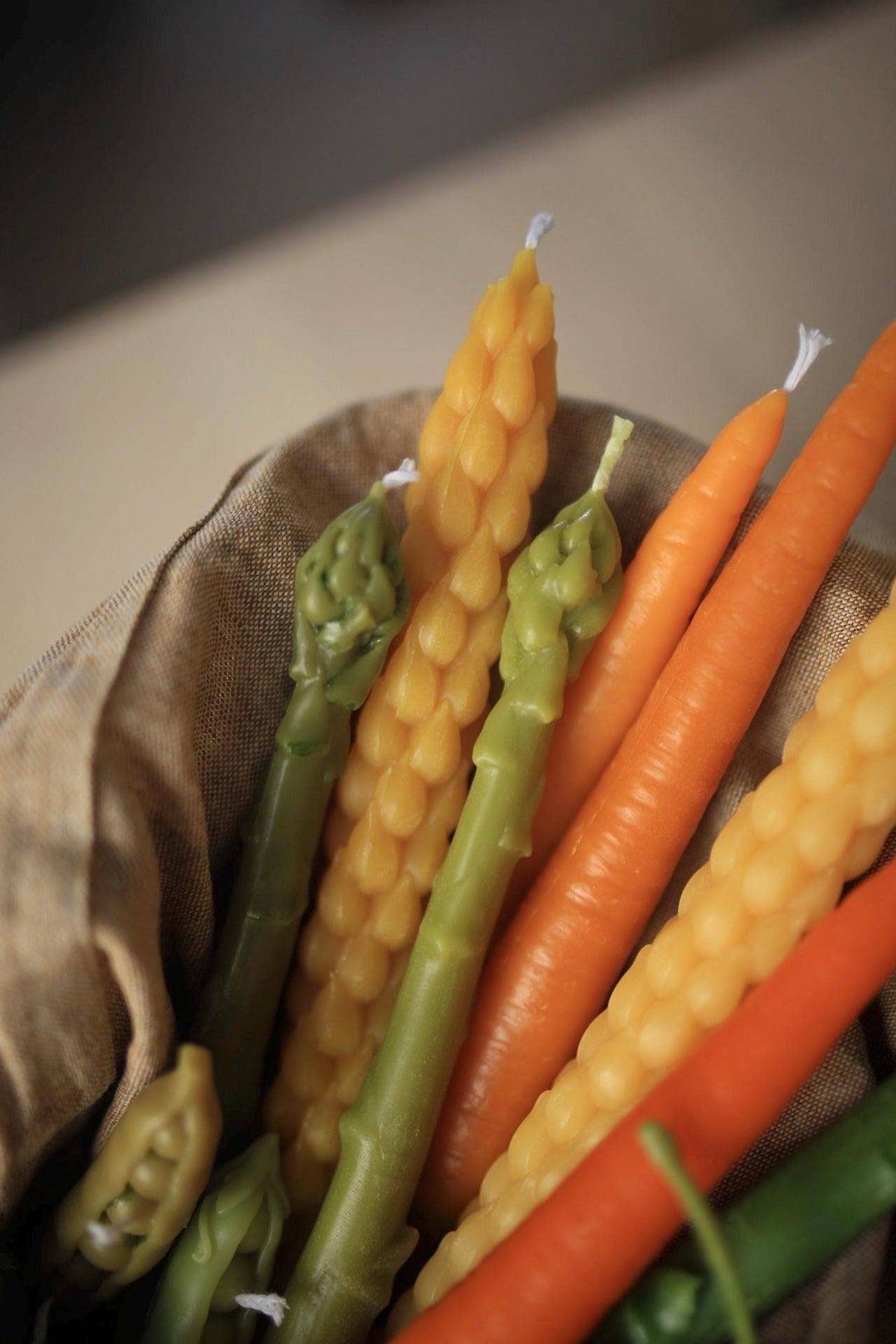 Asparagus Beeswax Taper Candles, Set of 2