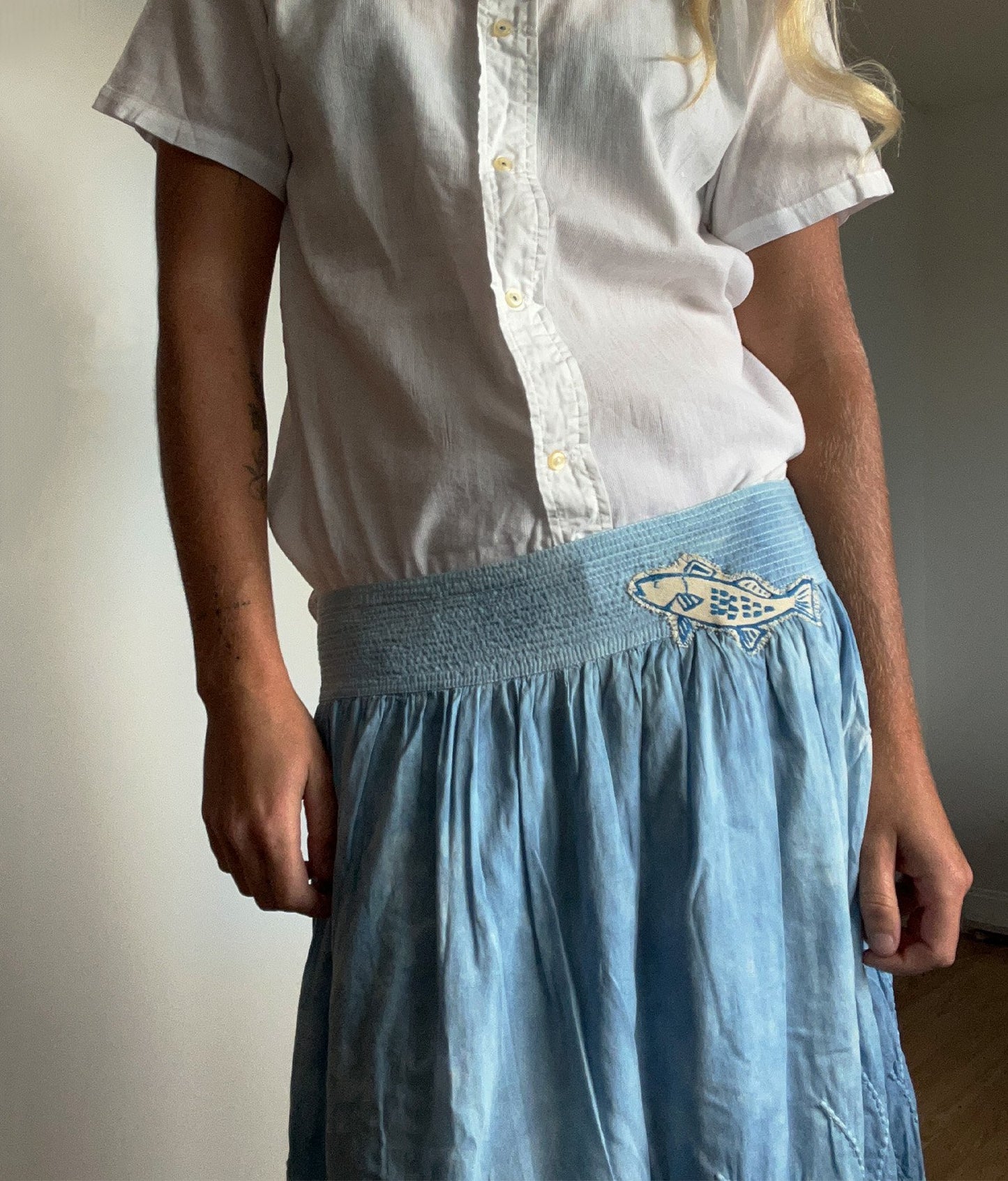 Fish Printed Indigo Skirt