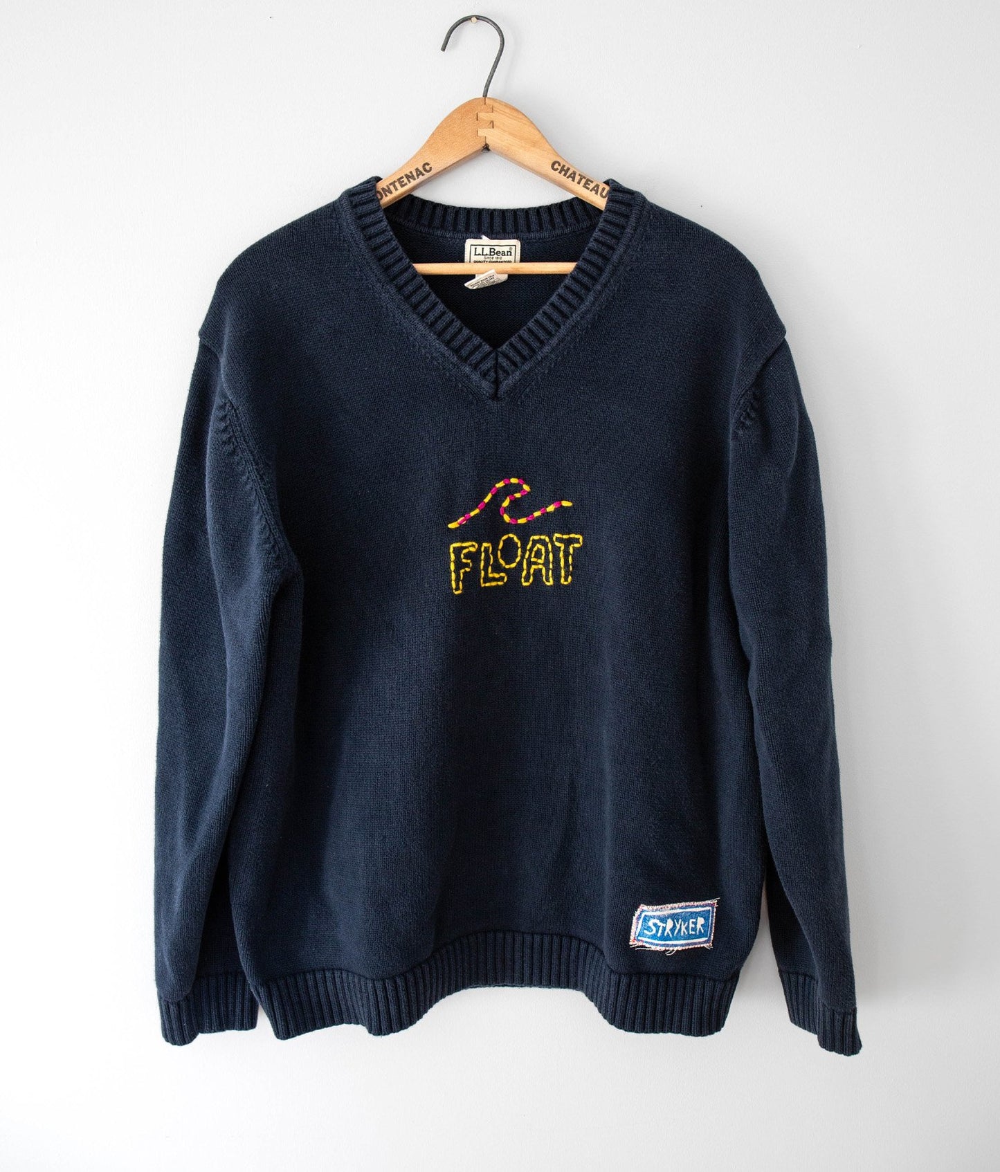 Float V-Neck Cotton Knit Sweater, XL