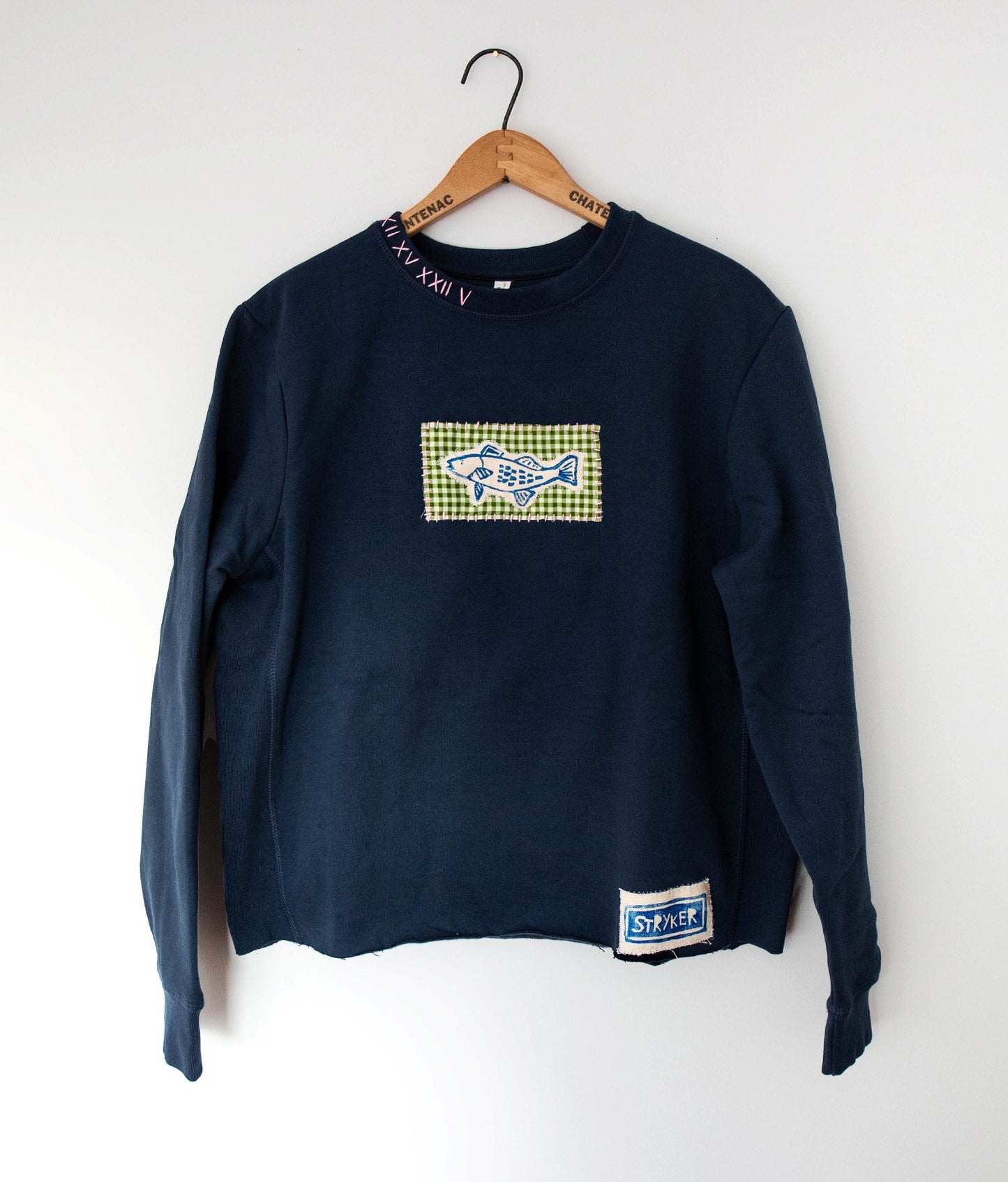 Fish Crewneck, Navy Gingham - PREORDER 4/19