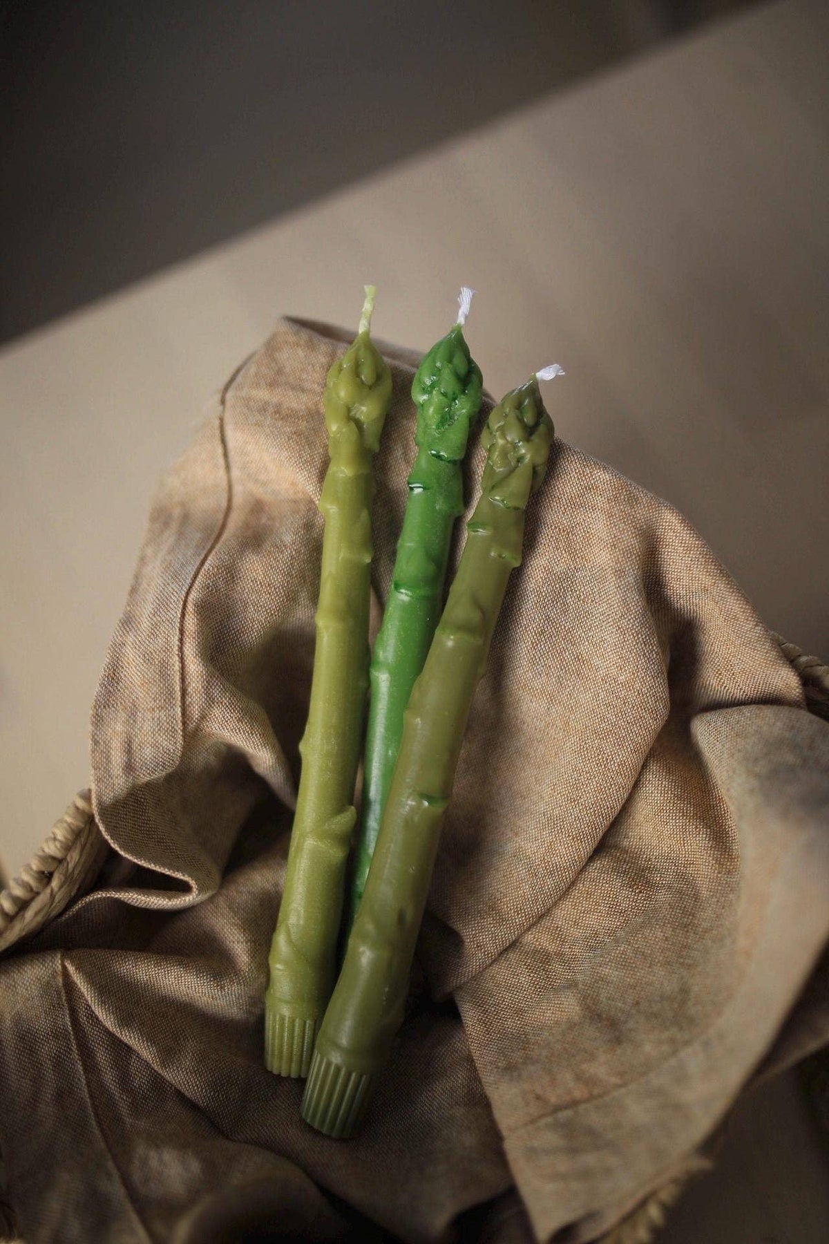 Asparagus Beeswax Taper Candles, Set of 2