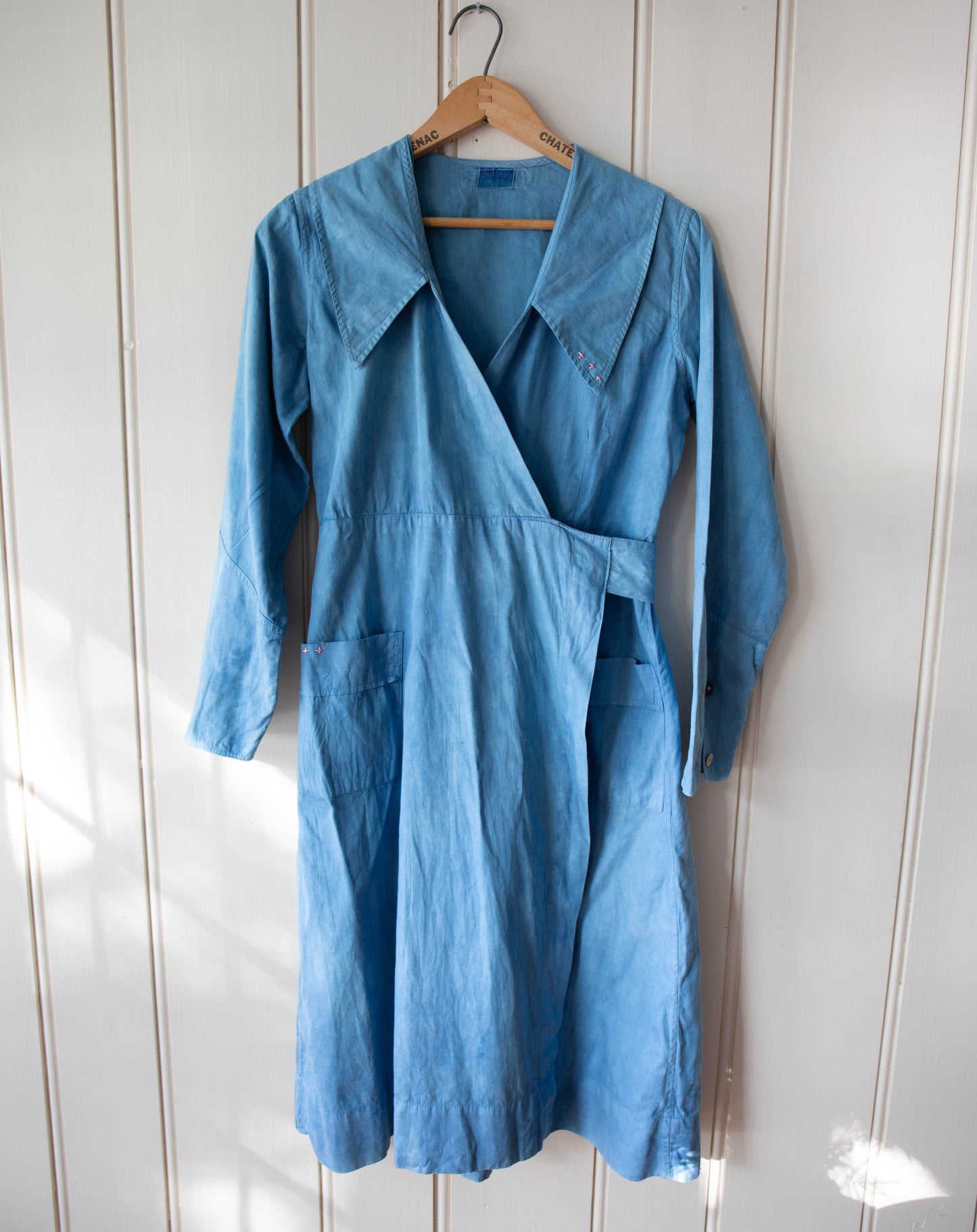 Vintage Indigo Dyed Work Wrap Dress