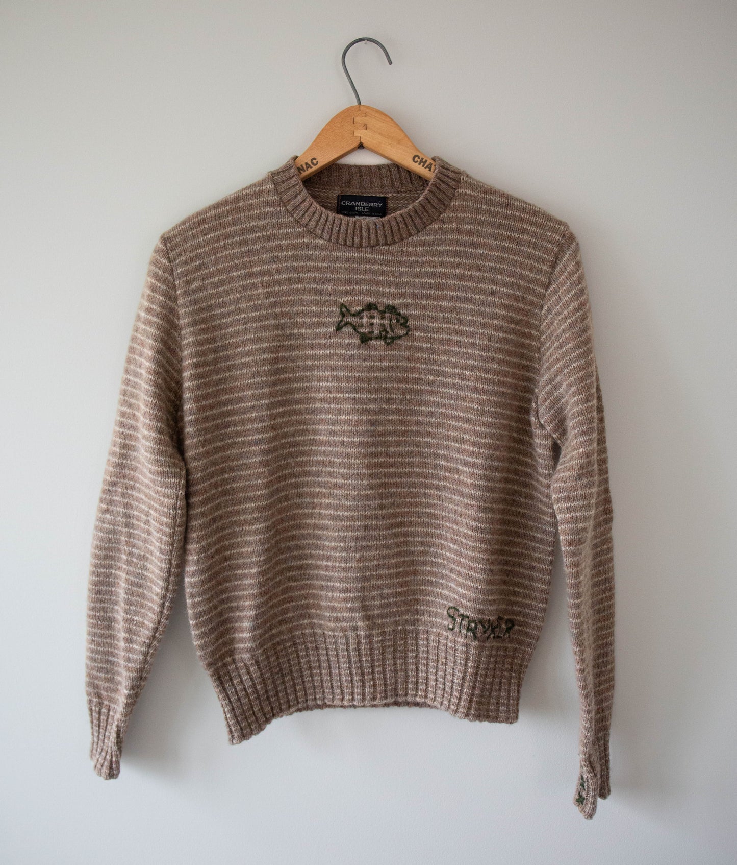Natural Brown Striped Wool Fish Sweater, Small