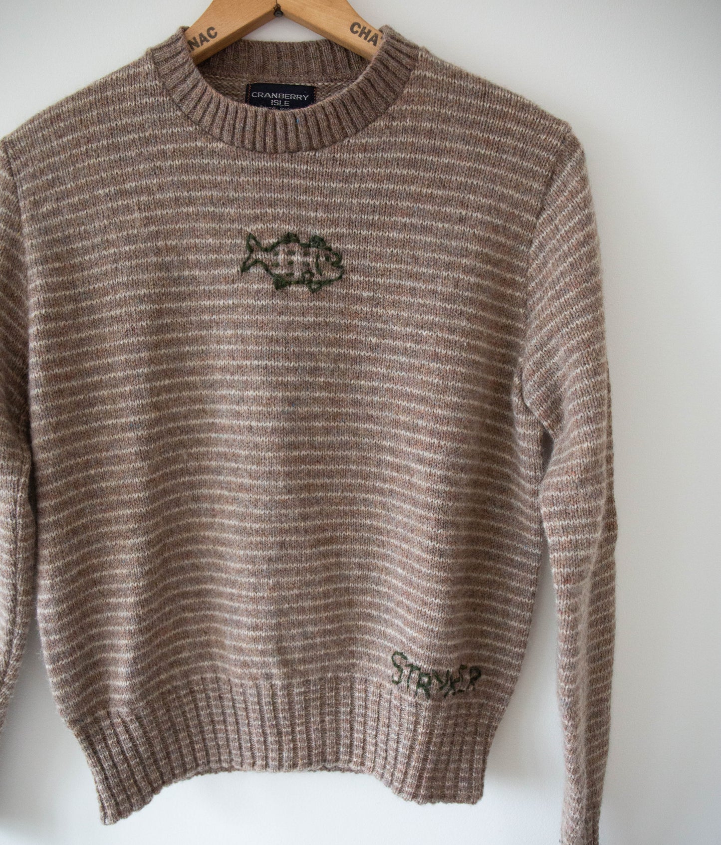 Natural Brown Striped Wool Fish Sweater, Small