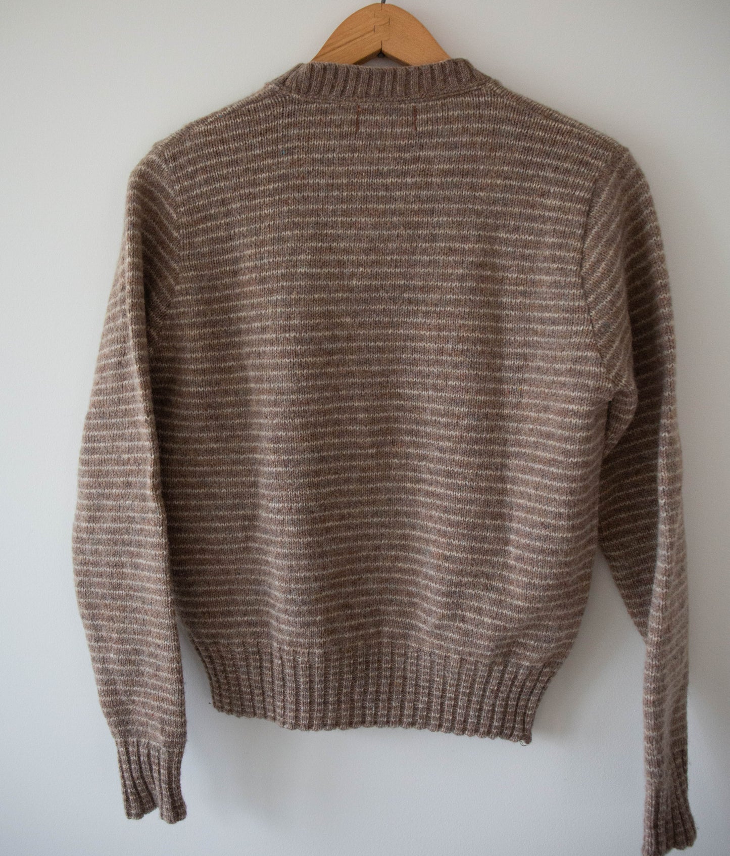 Natural Brown Striped Wool Fish Sweater, Small