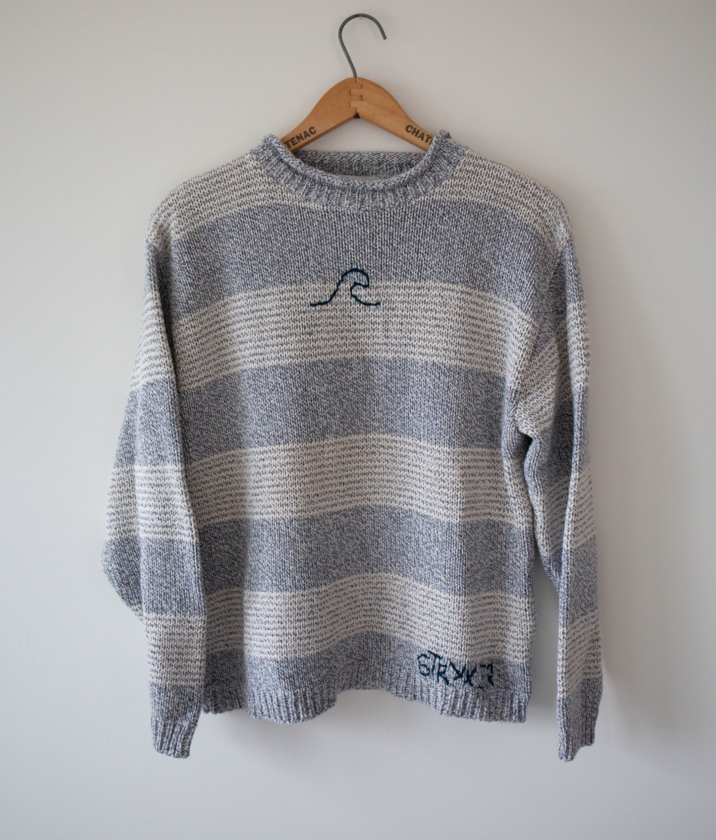 Cotton Striped Rollneck Fish Sweater, Medium