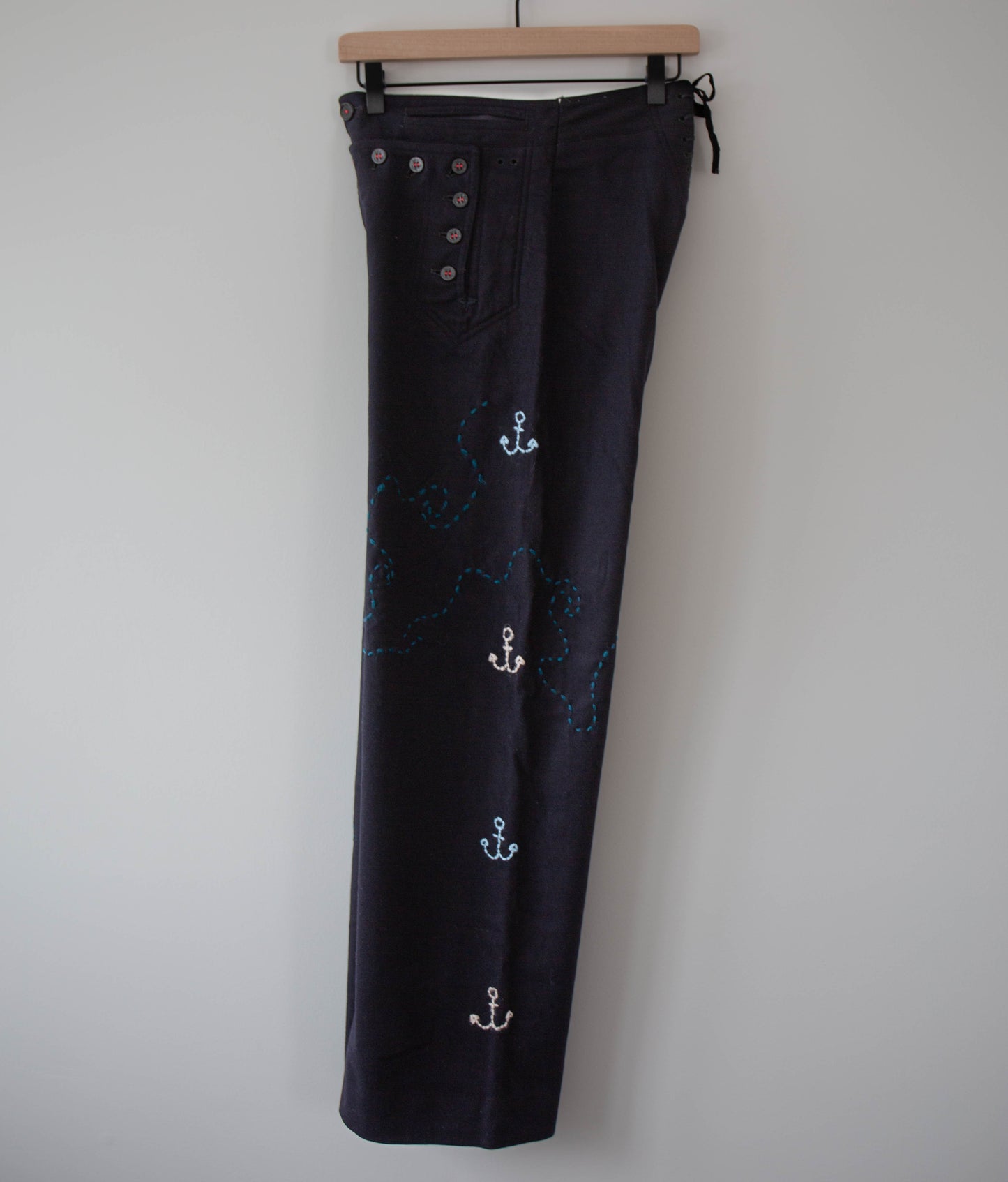 Vintage Navy Wool Sailor Pants w/ Wave Stitching, 26"