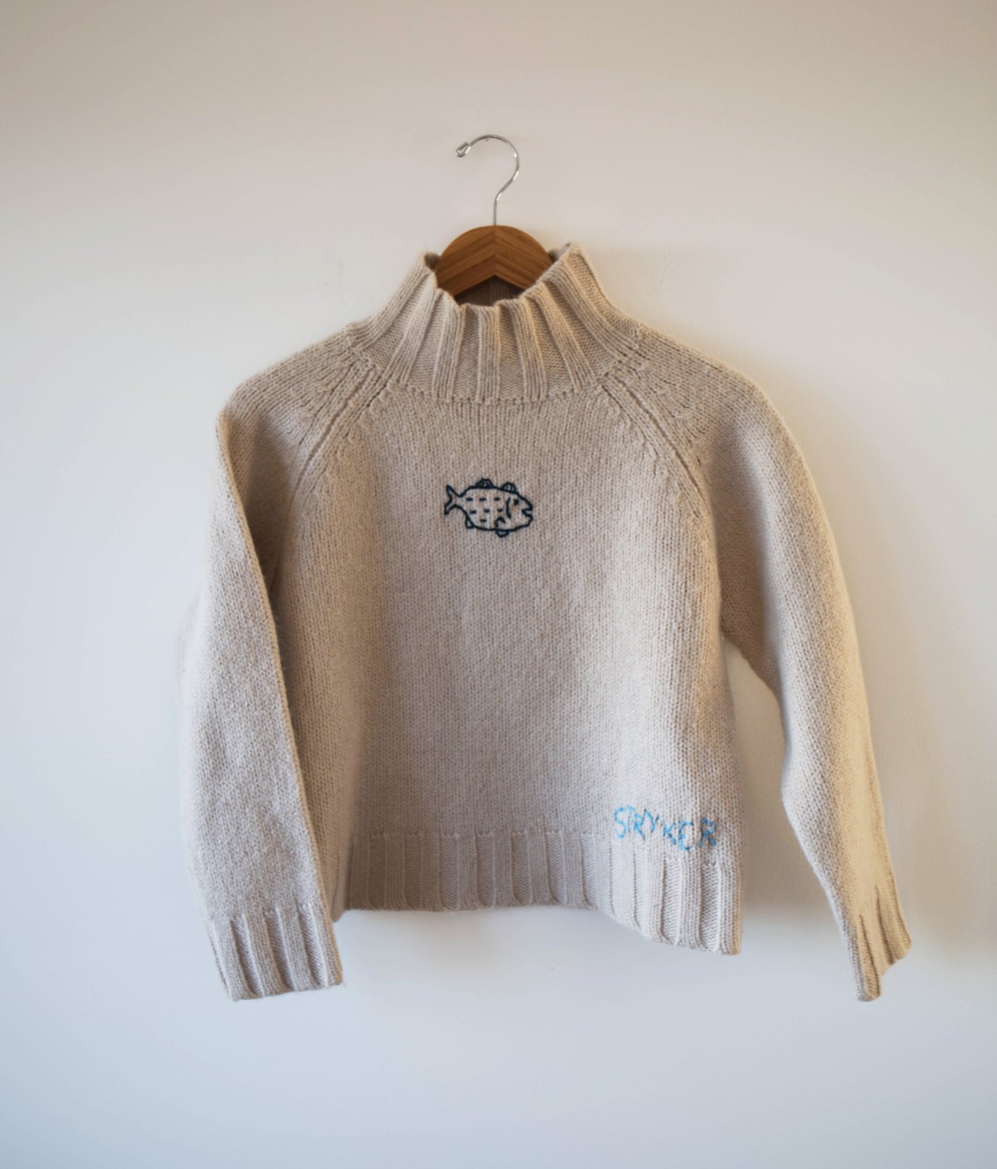 Cream Mock Neck Boxy Fish Sweater, Small