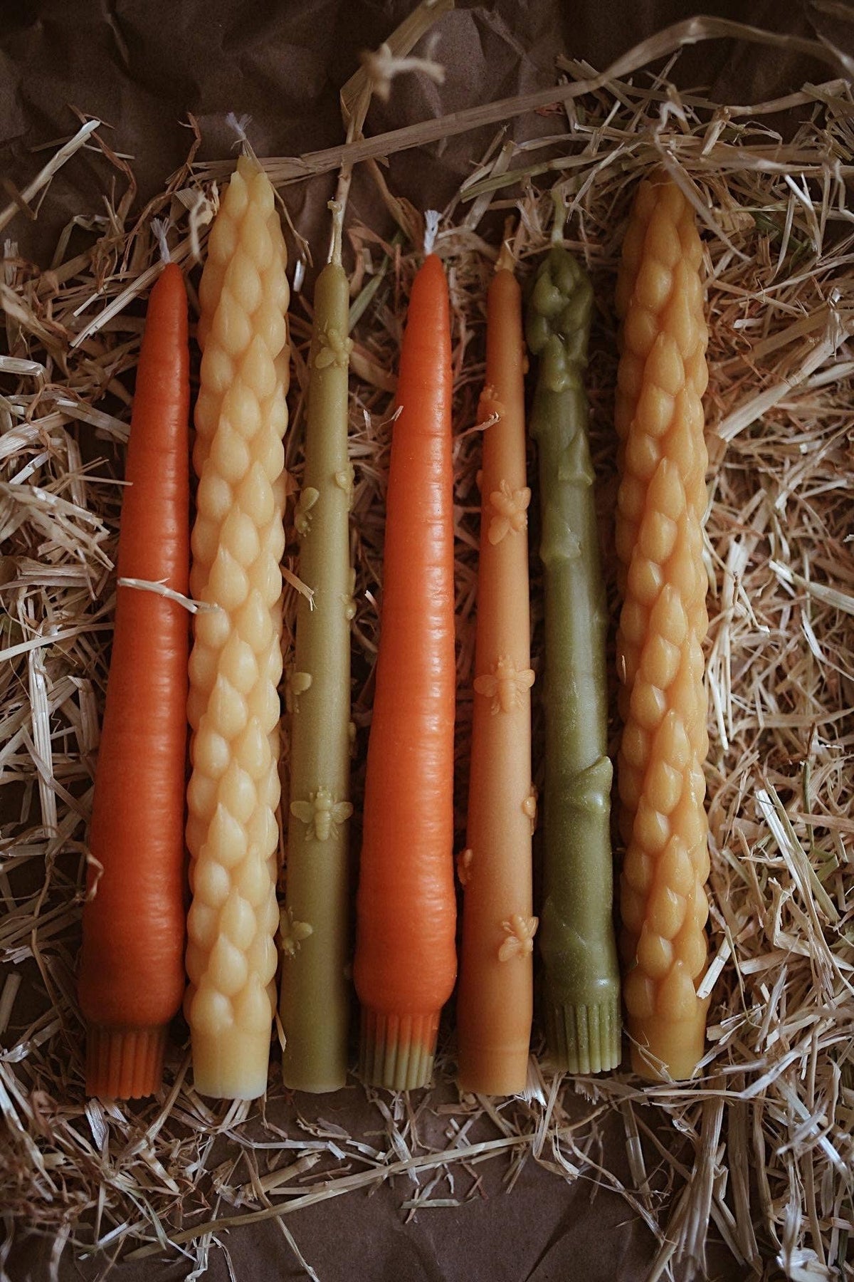 Carrot Beeswax Taper Candles, Set of 2