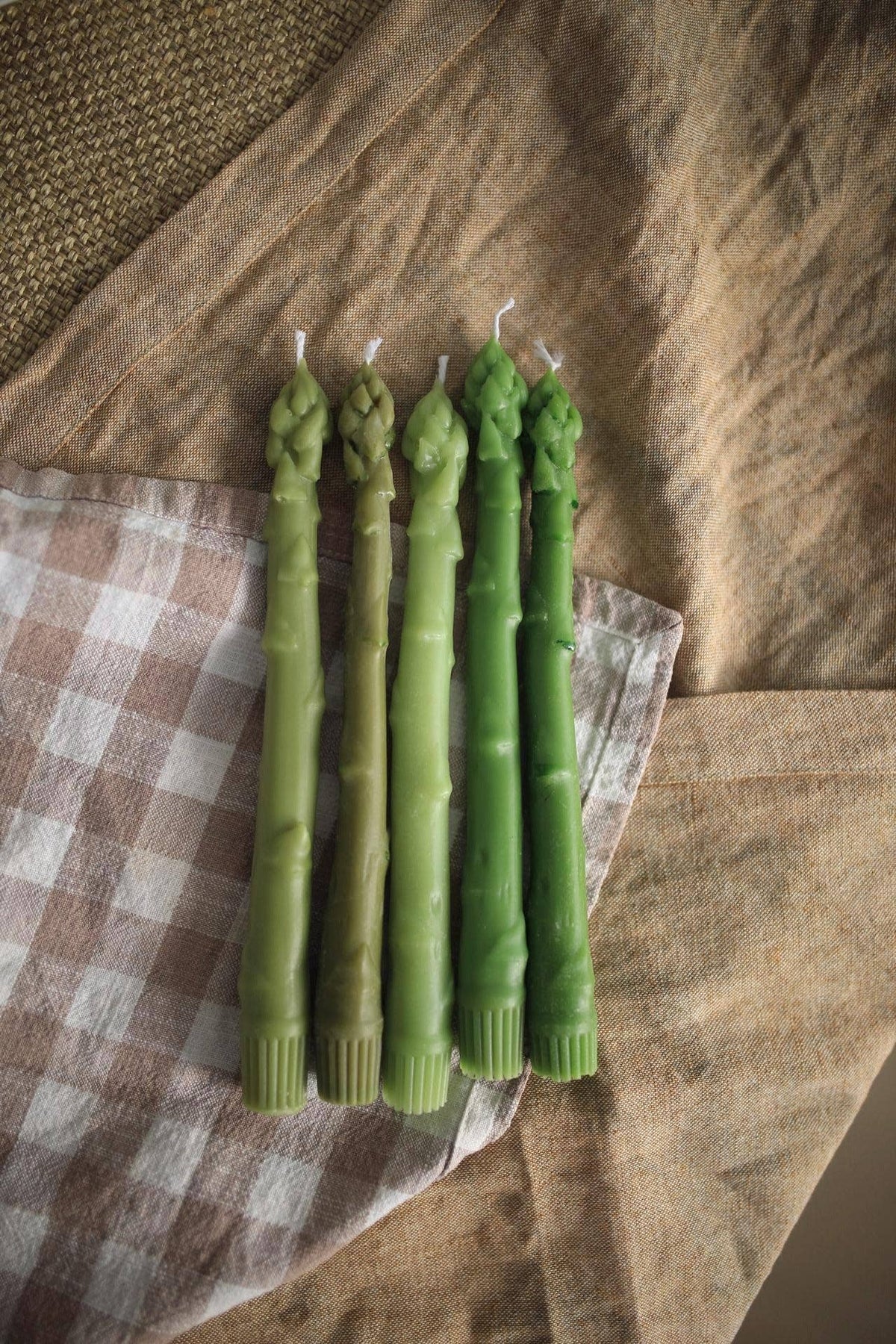 Asparagus Beeswax Taper Candles, Set of 2
