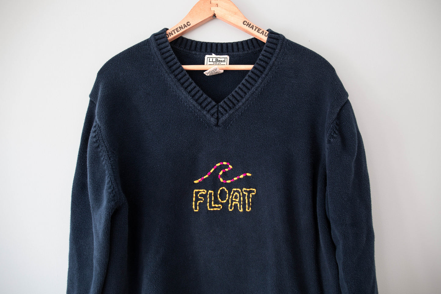 Float V-Neck Cotton Knit Sweater, XL