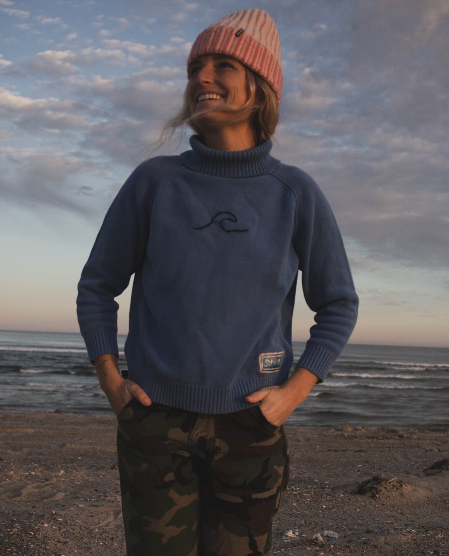 Blue Wave Turtleneck Cotton Knit, S