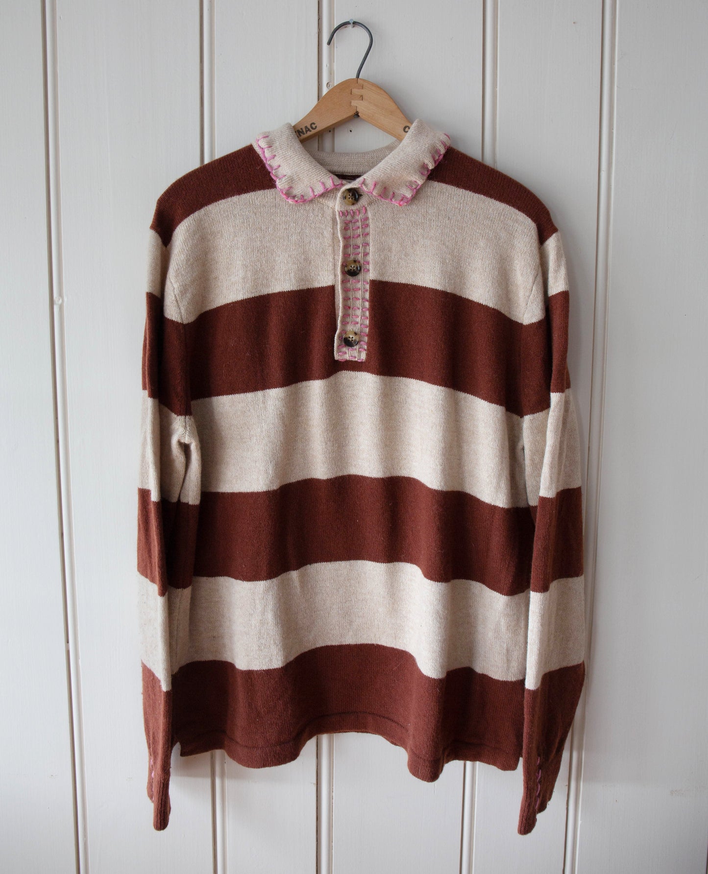 Striped Wool Rugby Shirt, L
