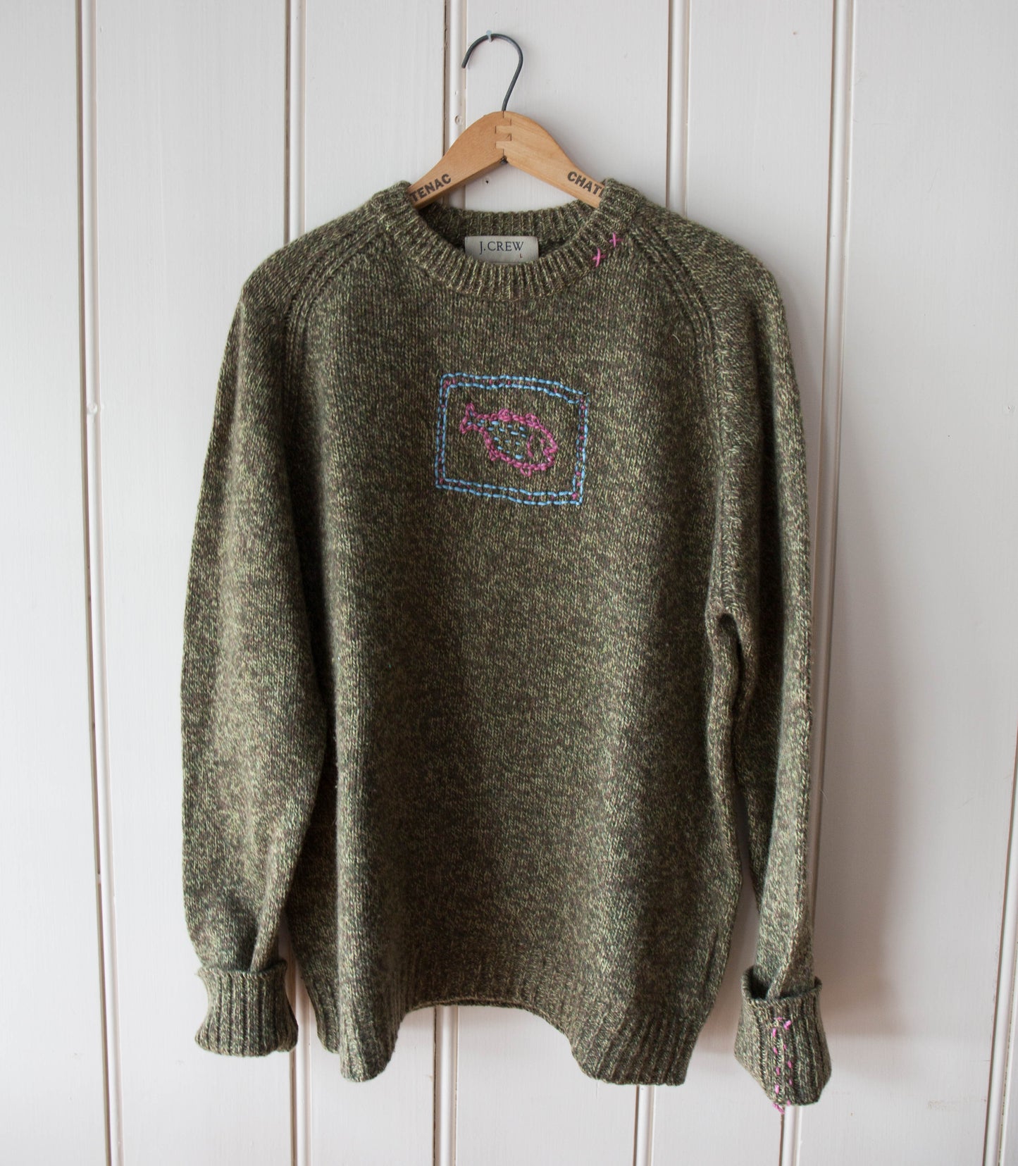 Heather Green Wool Fish Sweater, L