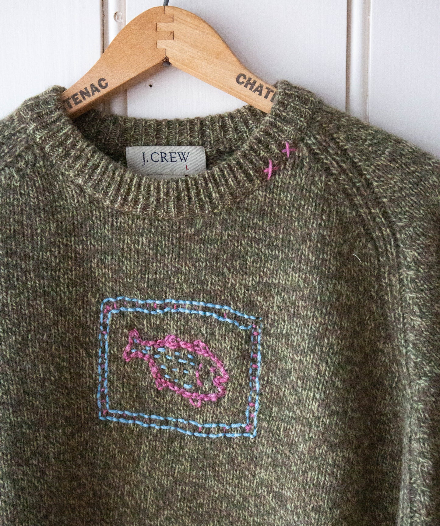 Heather Green Wool Fish Sweater, L
