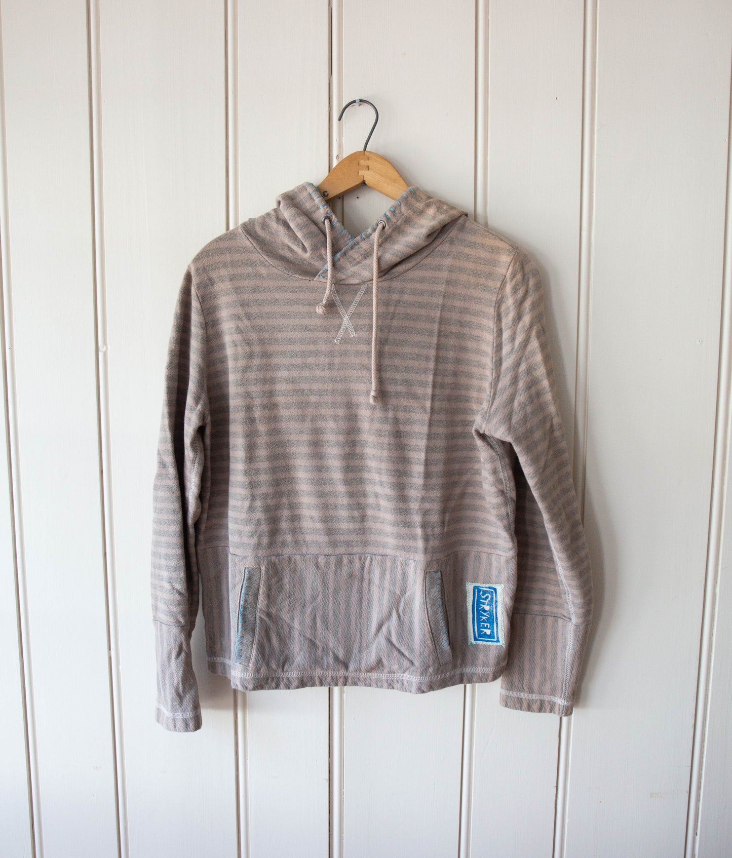 Naturally Dyed Long Sleeve Striped Shirt w/ Blanket Stitch, Medium