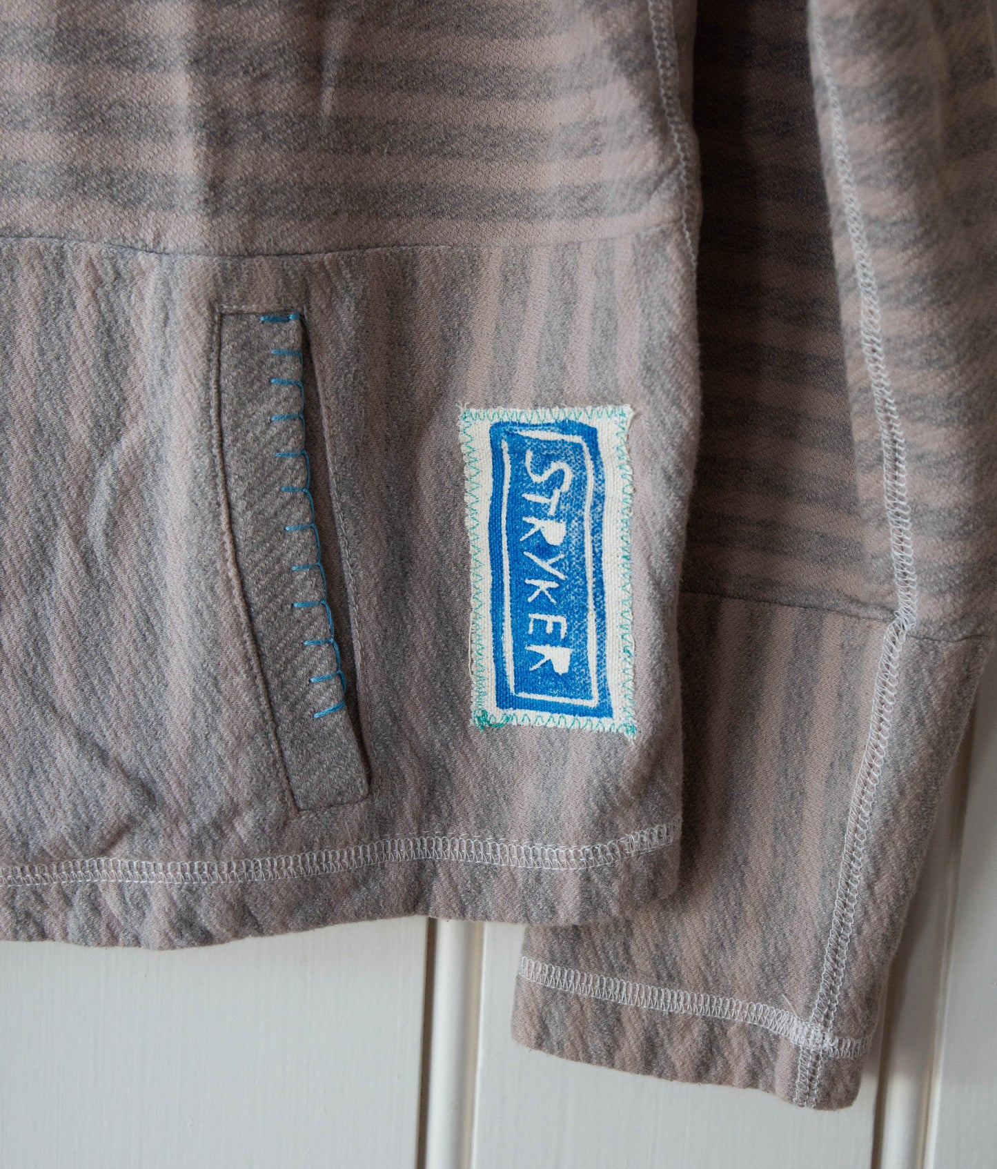 Naturally Dyed Long Sleeve Striped Shirt w/ Blanket Stitch, Medium