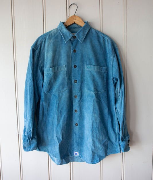 Indigo Dyed Corduroy Buttondown, Medium