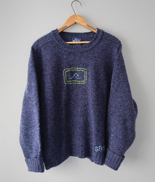 Vintage Wool Wave Sweater in Plum/Indigo, Large
