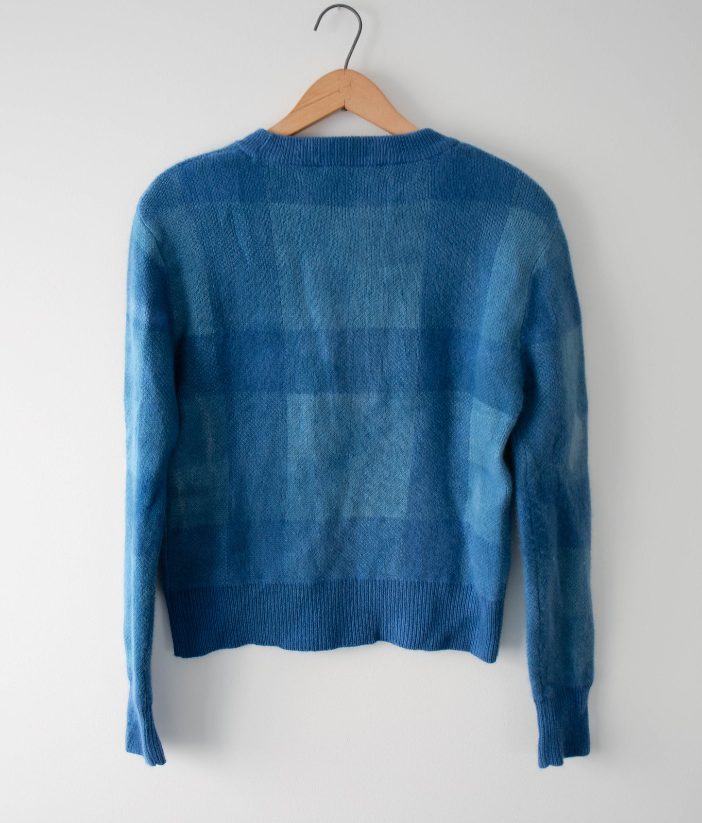 Indigo Dyed Plaid Cashmere Sweater, Small