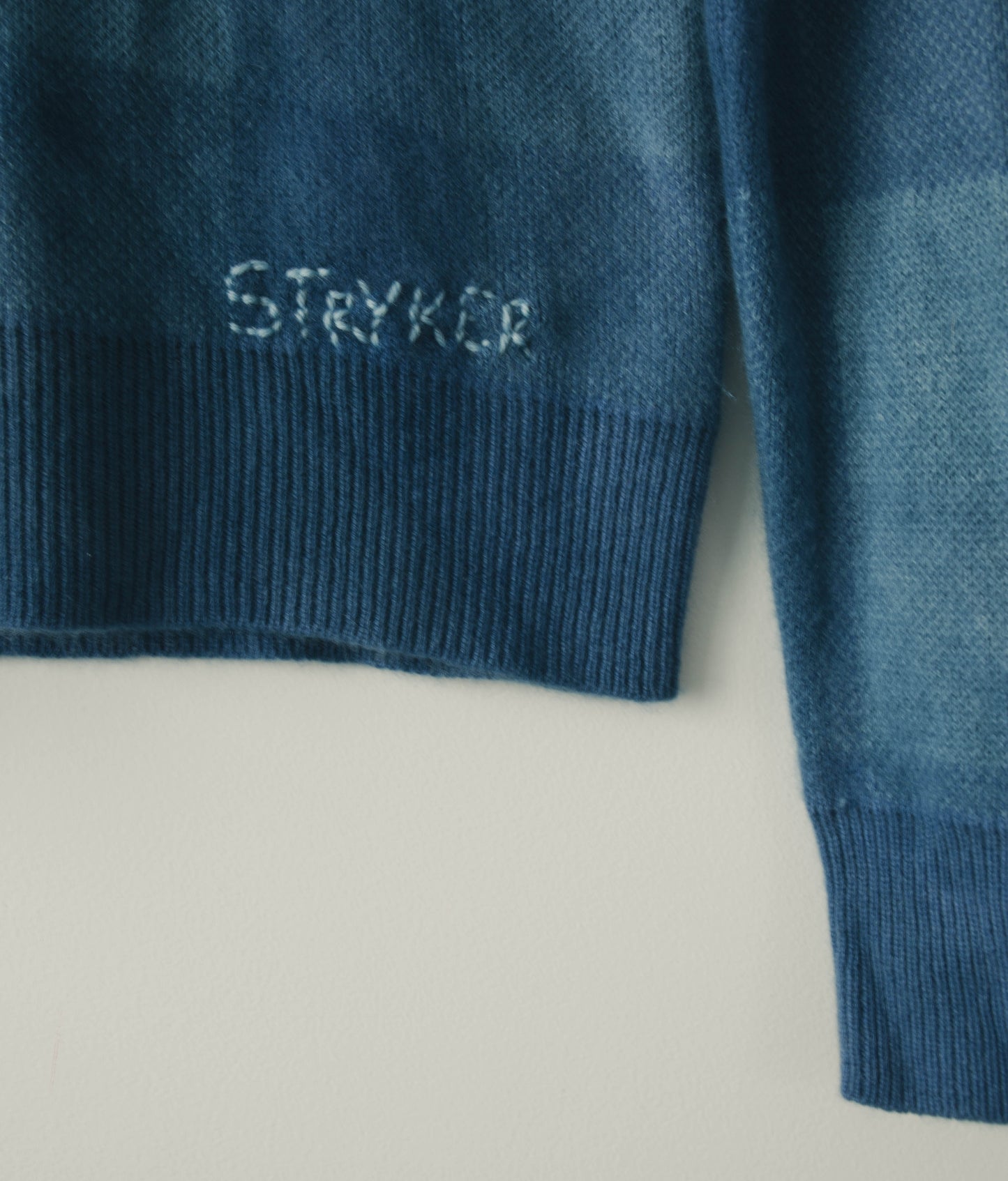 Indigo Dyed Plaid Cashmere Sweater, Small