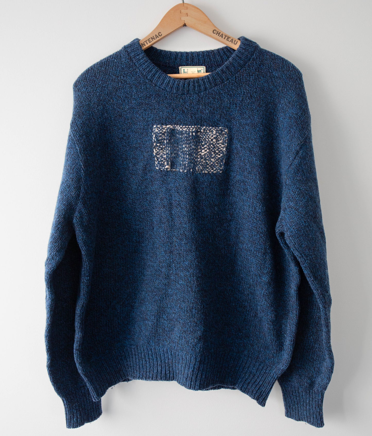 Woven Rectangle Navy Wool Sweater, XL