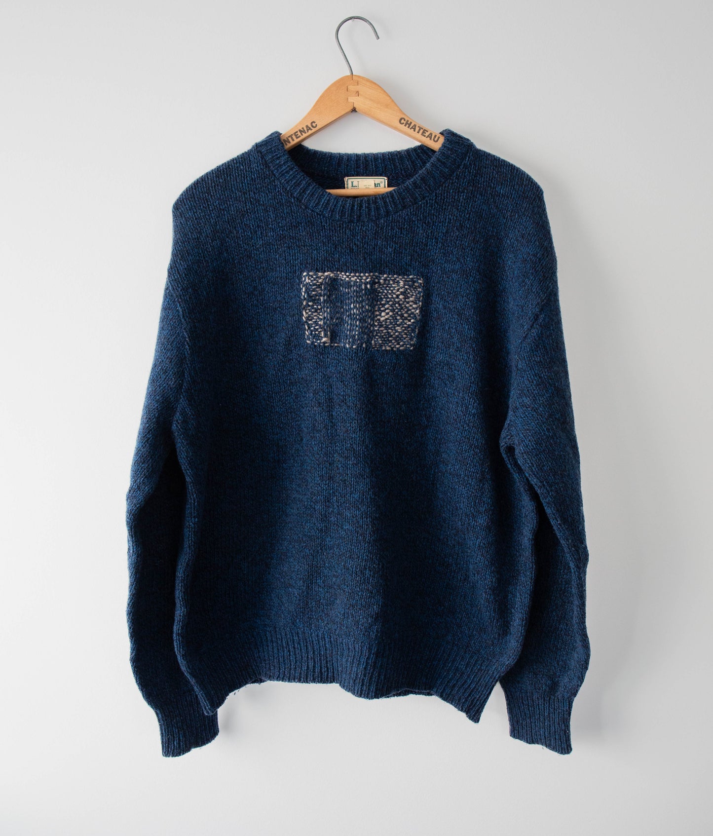 Woven Rectangle Navy Wool Sweater, XL