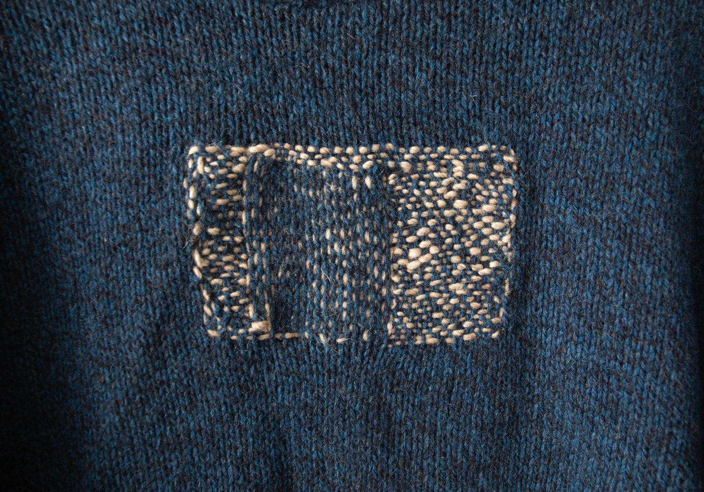 Woven Rectangle Navy Wool Sweater, XL