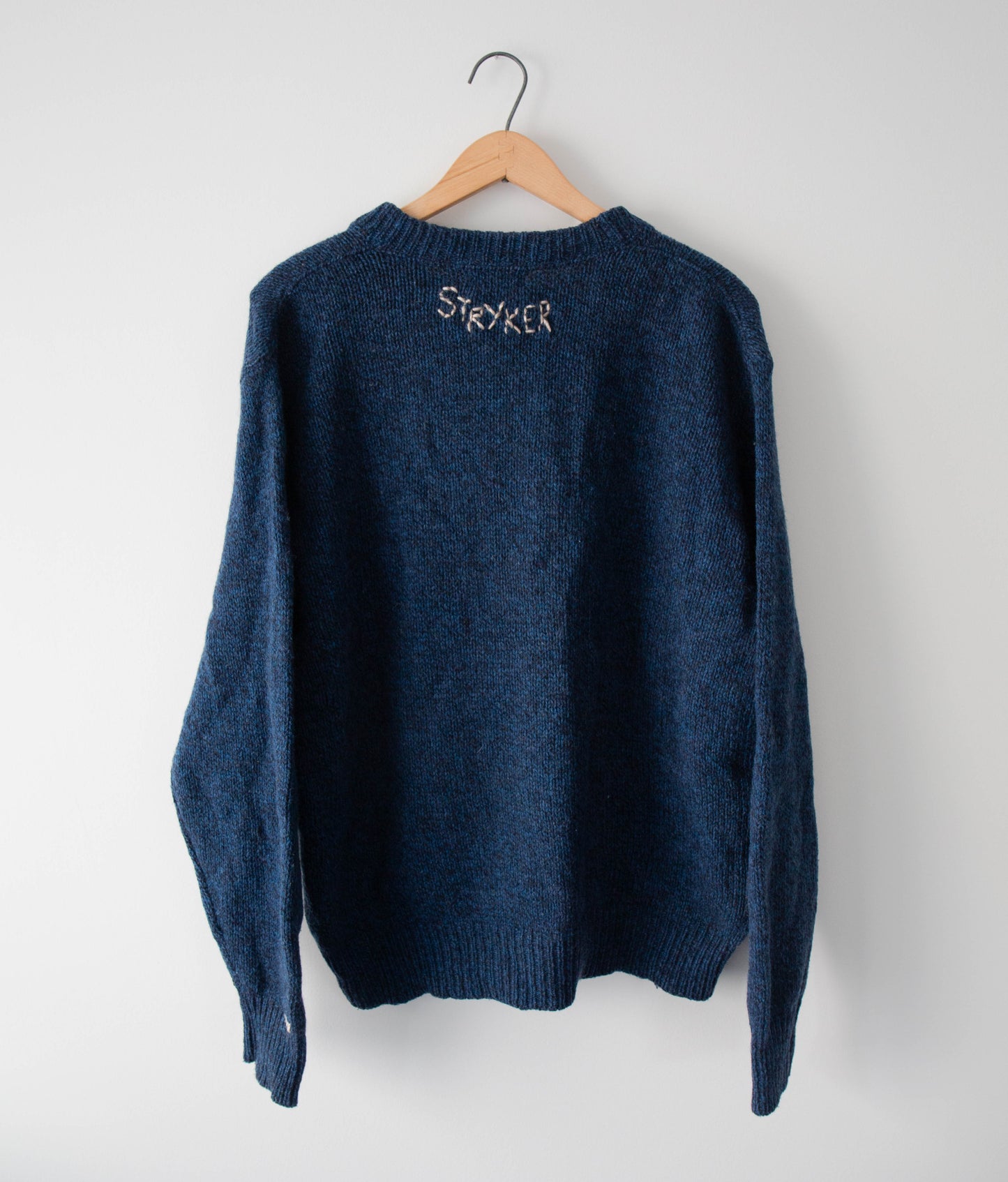 Woven Rectangle Navy Wool Sweater, XL