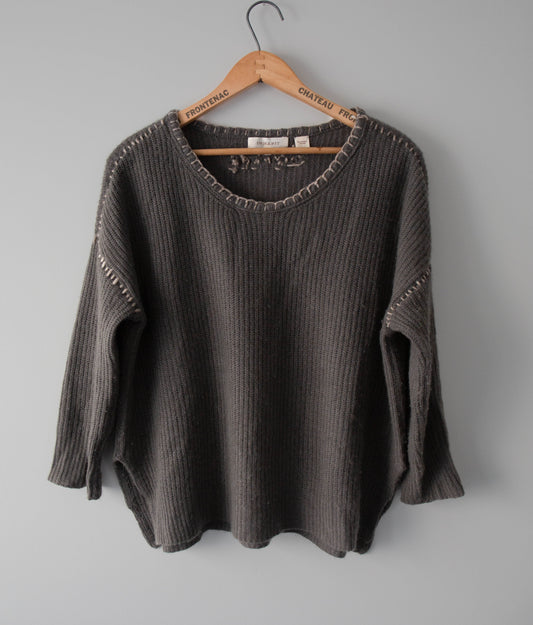 Blanket Stitched Cashmere Sweater, Medium