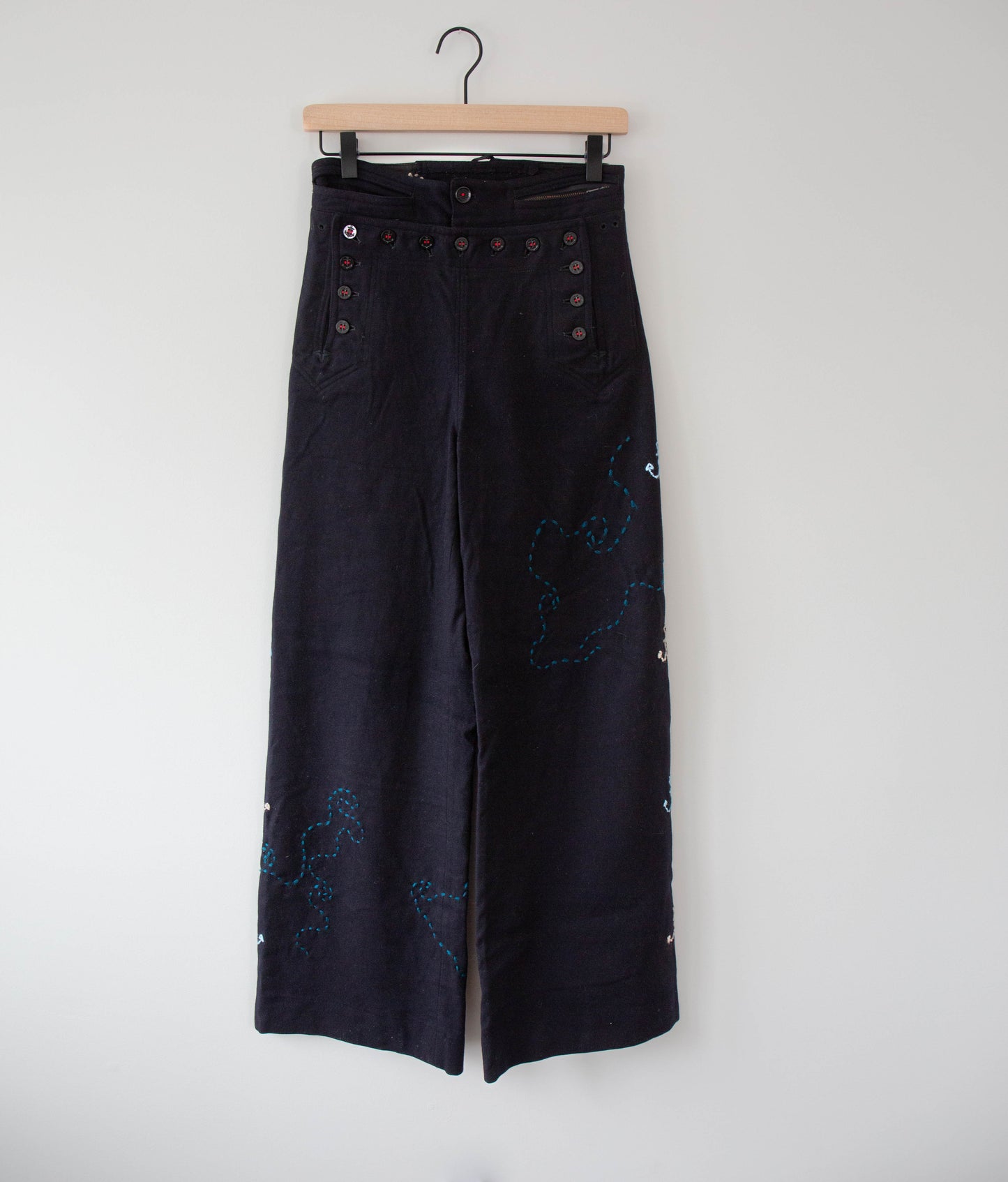 Vintage Navy Wool Sailor Pants w/ Wave Stitching, 26"